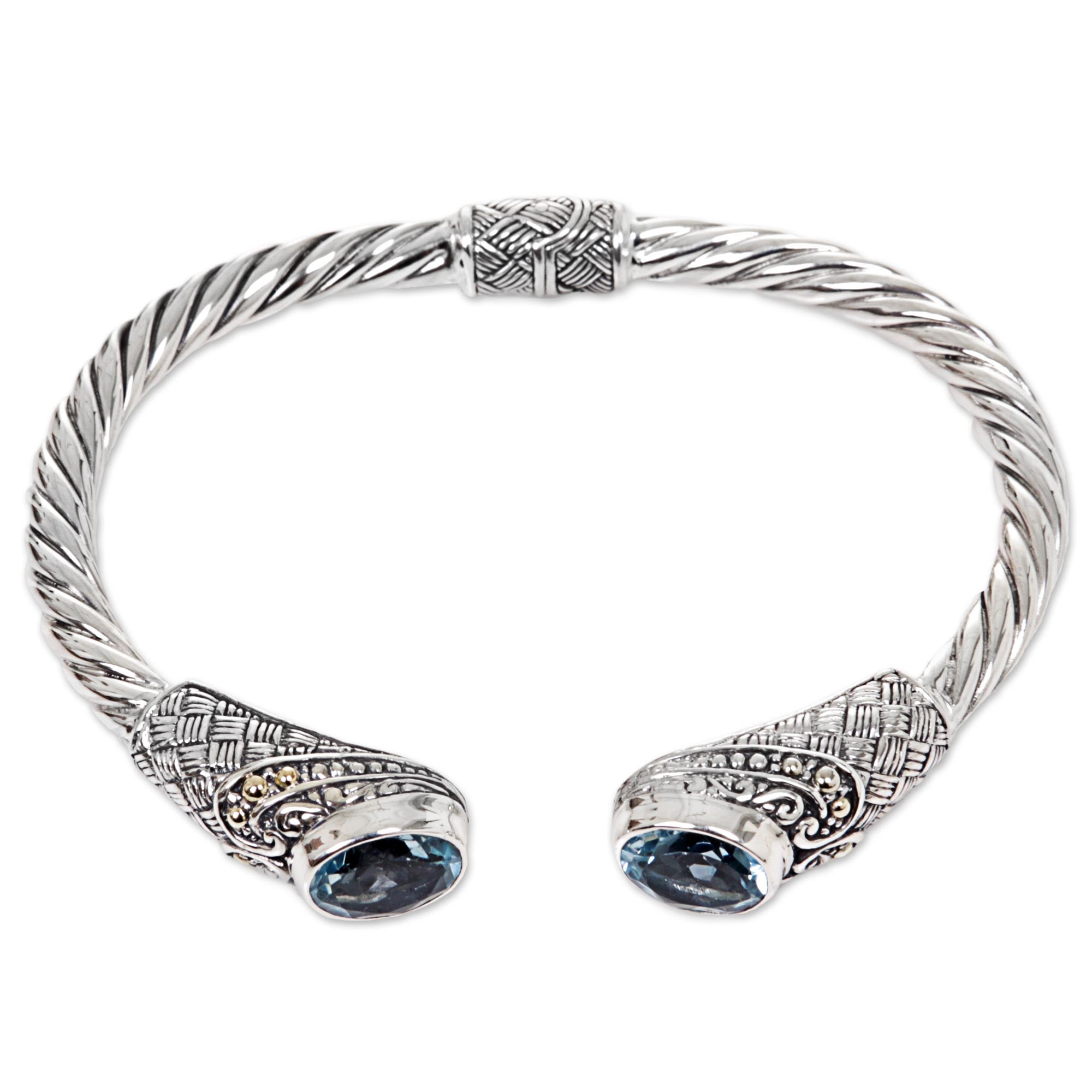 Premium Blue Topaz Sterling Silver Cuff Bracelet - Handcrafted in Indonesia