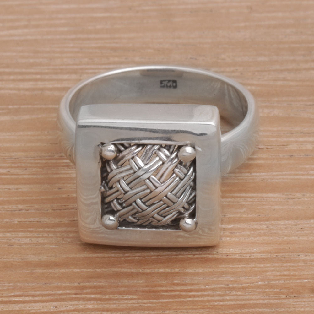 Premium Balinese Ketupat Sterling Silver Cocktail Ring - Handwoven Elegance