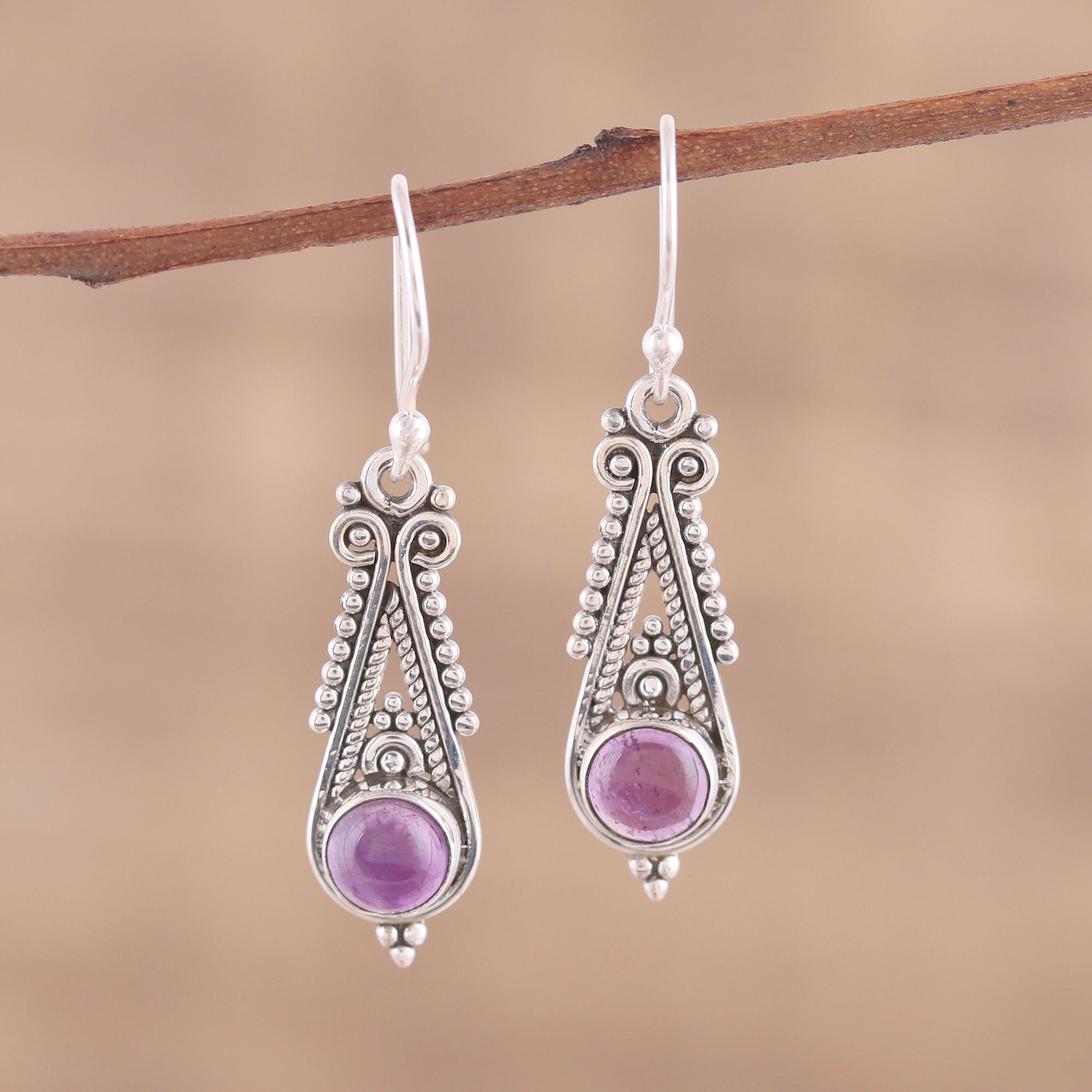 Premium Amethyst Dangle Earrings – Handcrafted Sterling Silver Jewelry