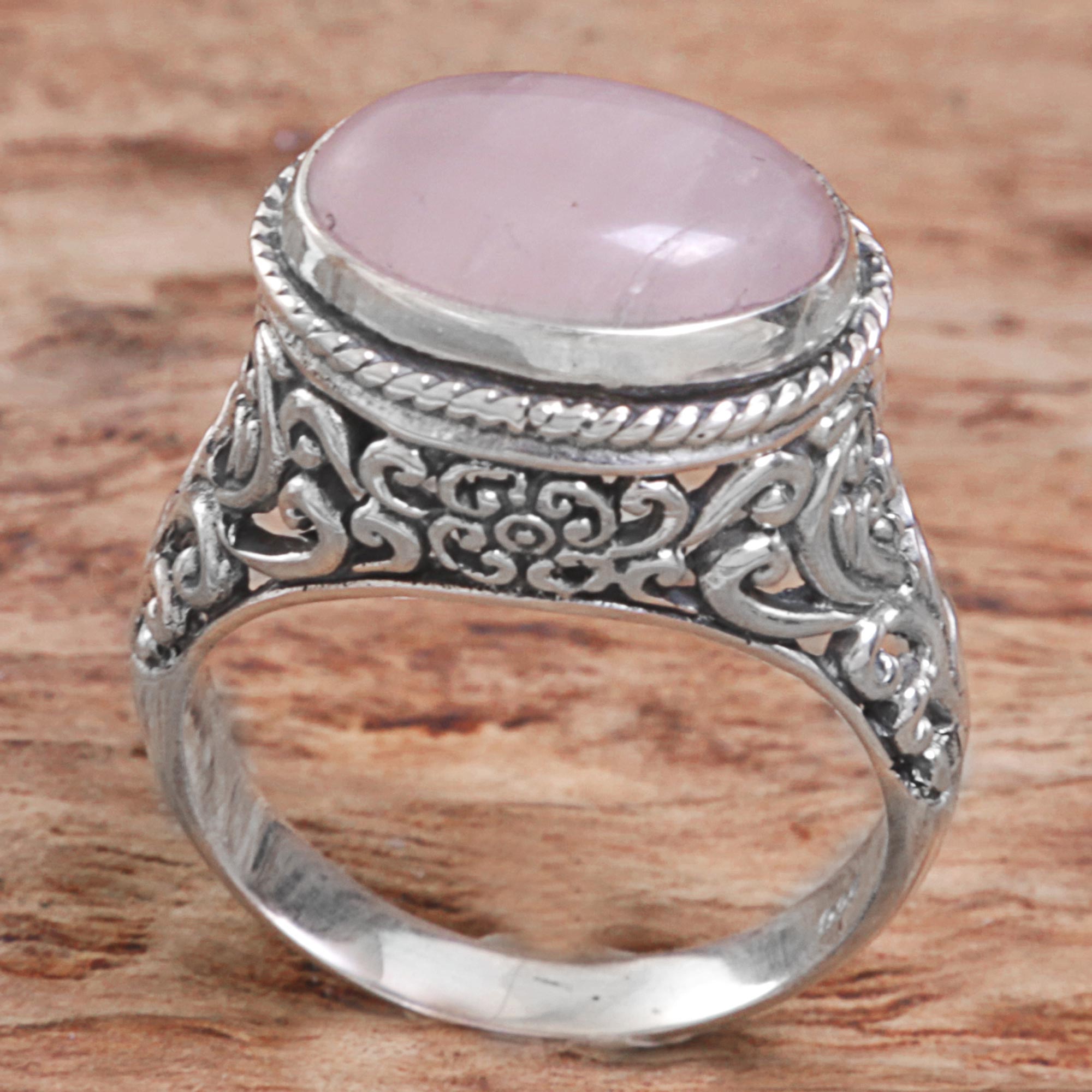 Premium Bali Rose Quartz Cocktail Ring – Handcrafted Elegance