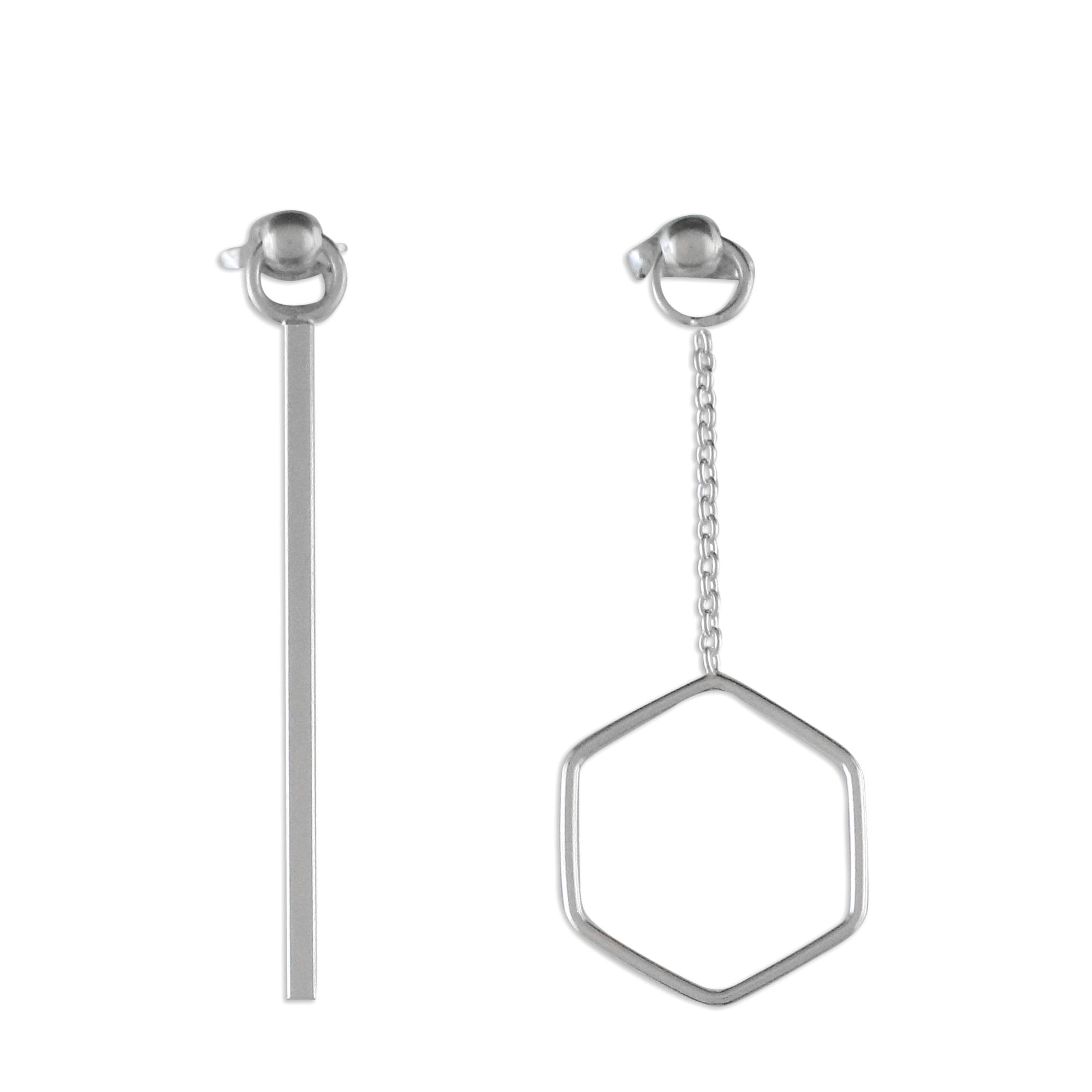 Premium Icy Holiday Artisan 925 Sterling Silver Hexagon Chain Earrings