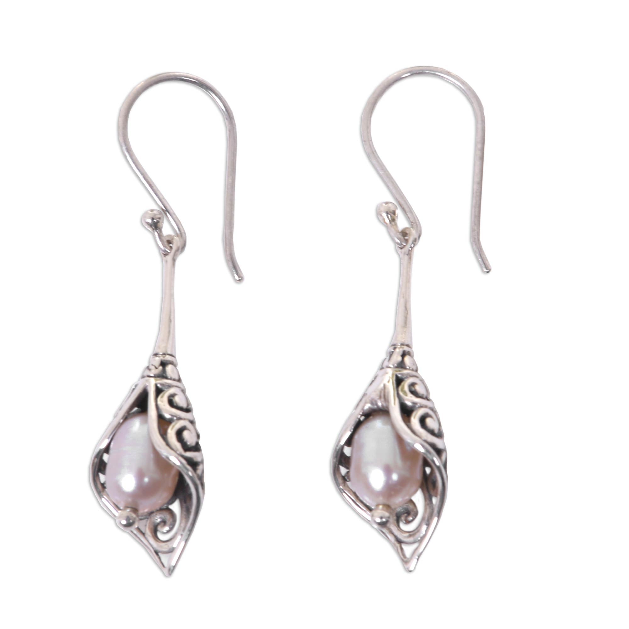 Premium White Calla Lily Pearl Earrings in Sterling Silver - Elegant & Timeless