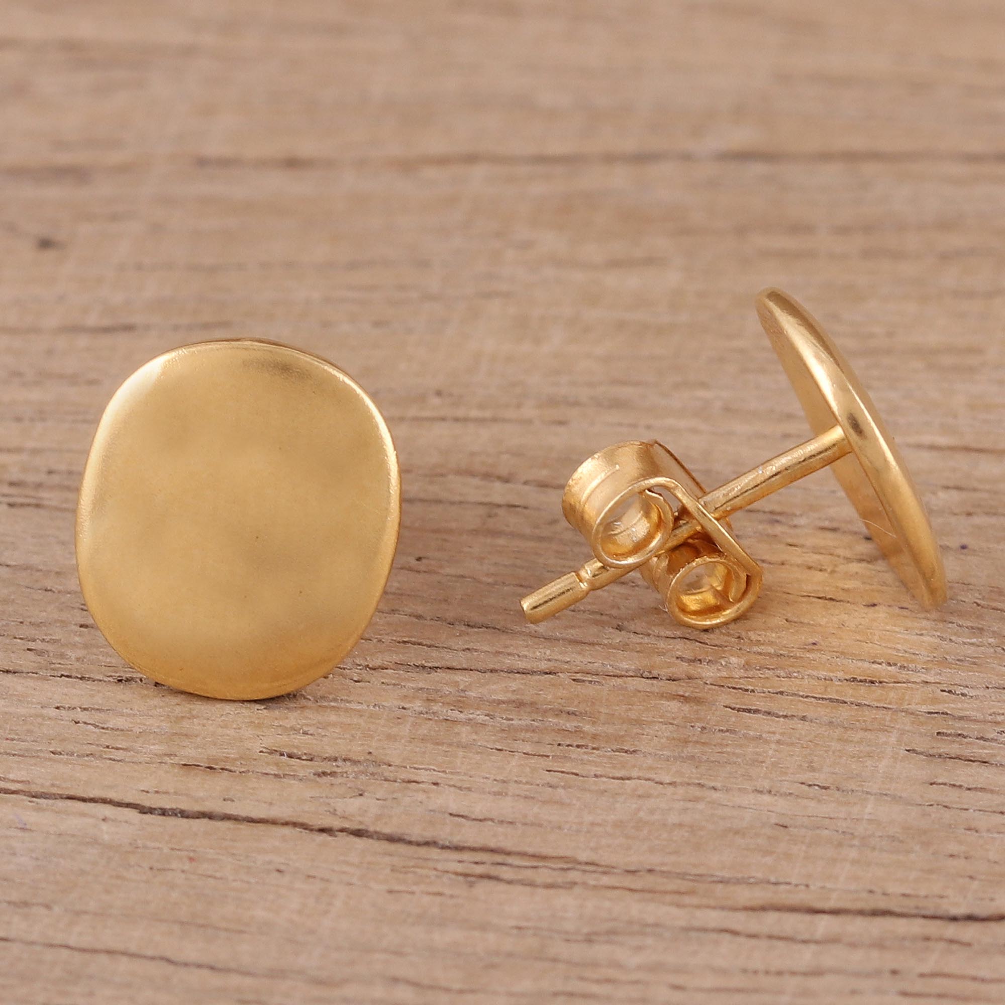 Premium 22k Gold Plated Sterling Silver Stud Earrings - Handcrafted Elegance