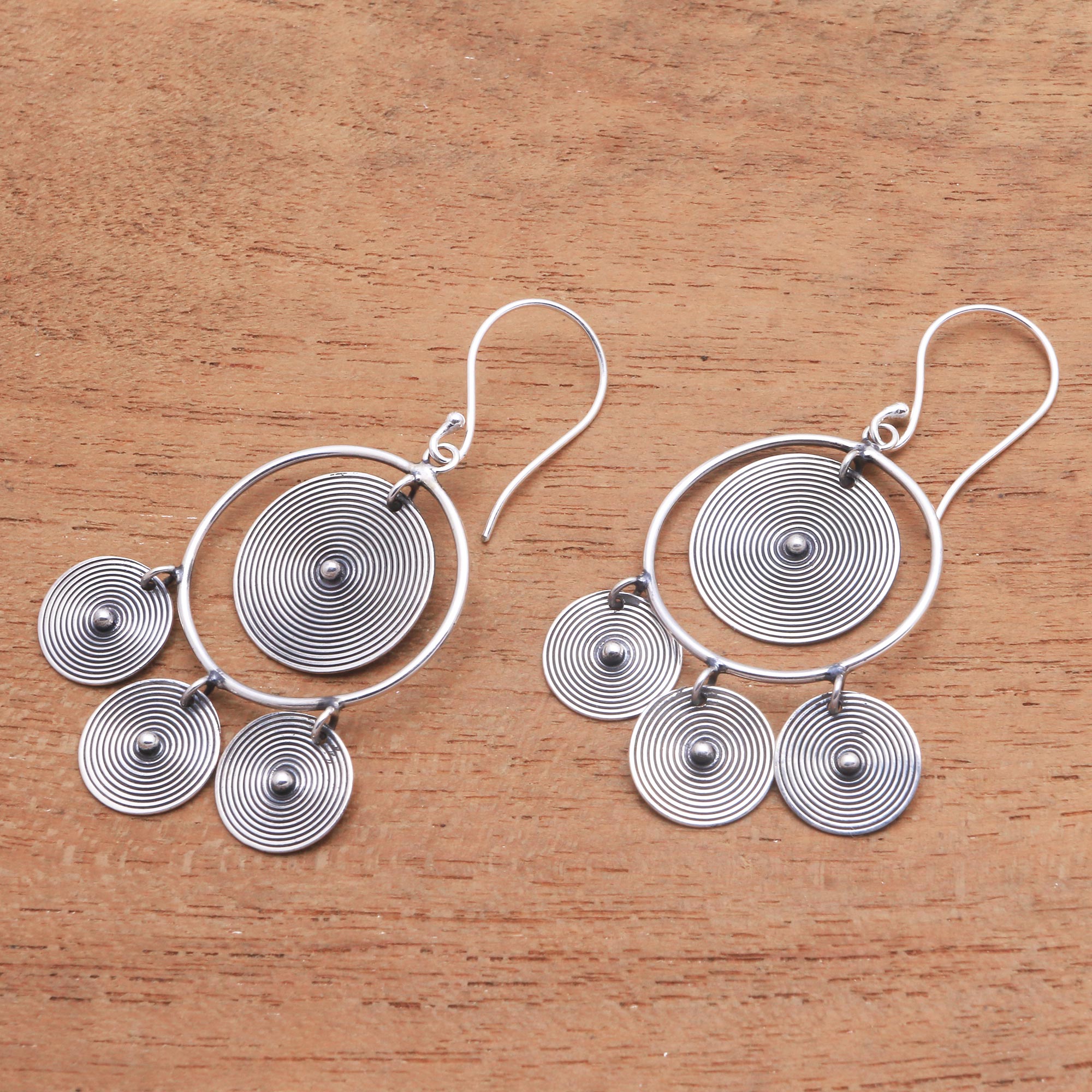 Premium Mesmerizing Discs Sterling Silver Chandelier Earrings – Handcrafted in Bali