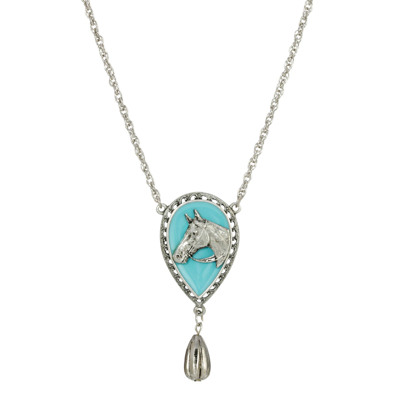 Premium 1928 Jewelry® Silver Tone Turquoise Enamel Horse Head Necklace – 18 Inch Equestrian Charm