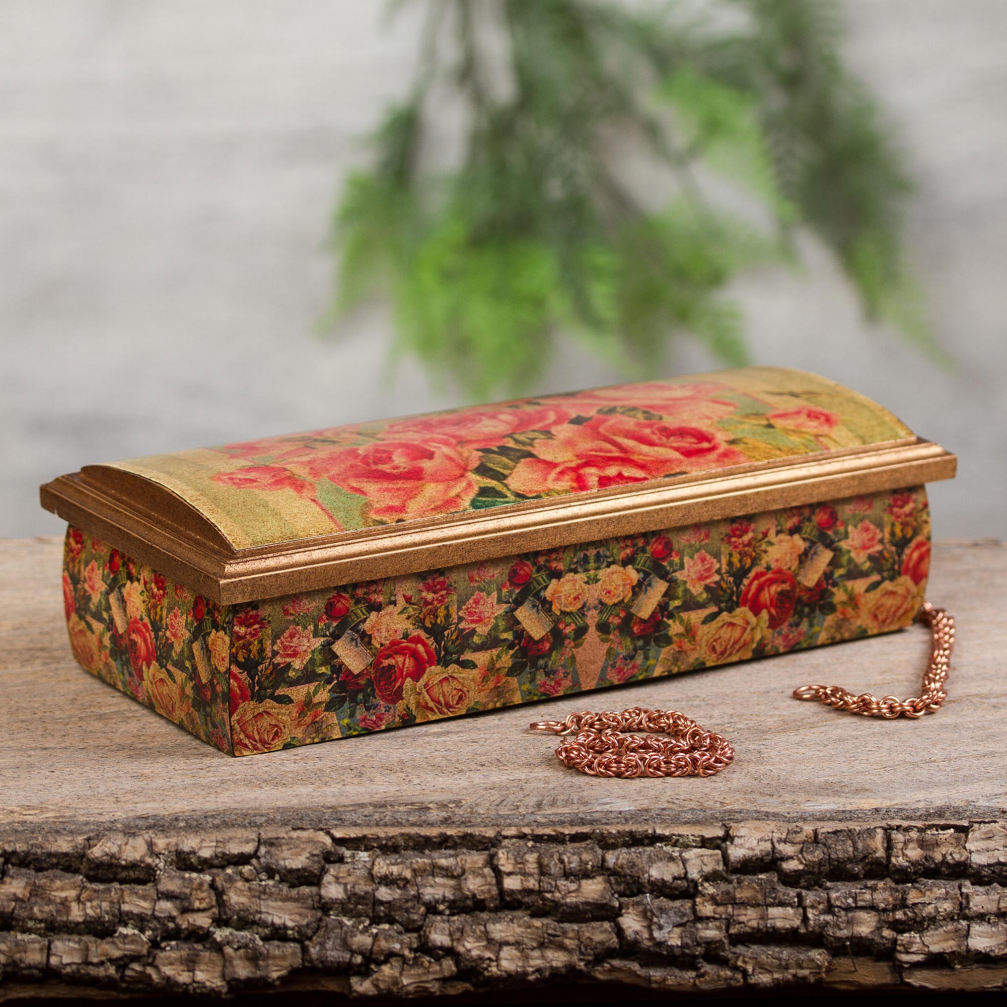 Premium Handcrafted Mexican Rose Jewelry Box with Mirror | Decoupage Art