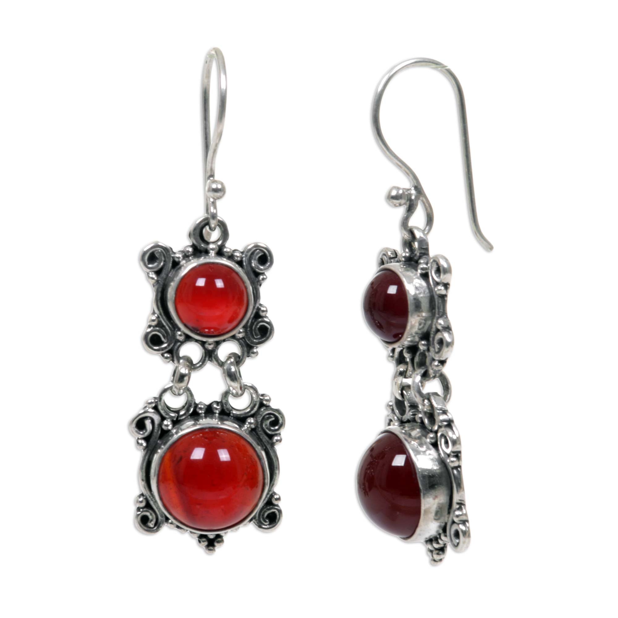 Premium Radiant Queen Dangle Earrings - Handmade Sterling Silver & Carnelian