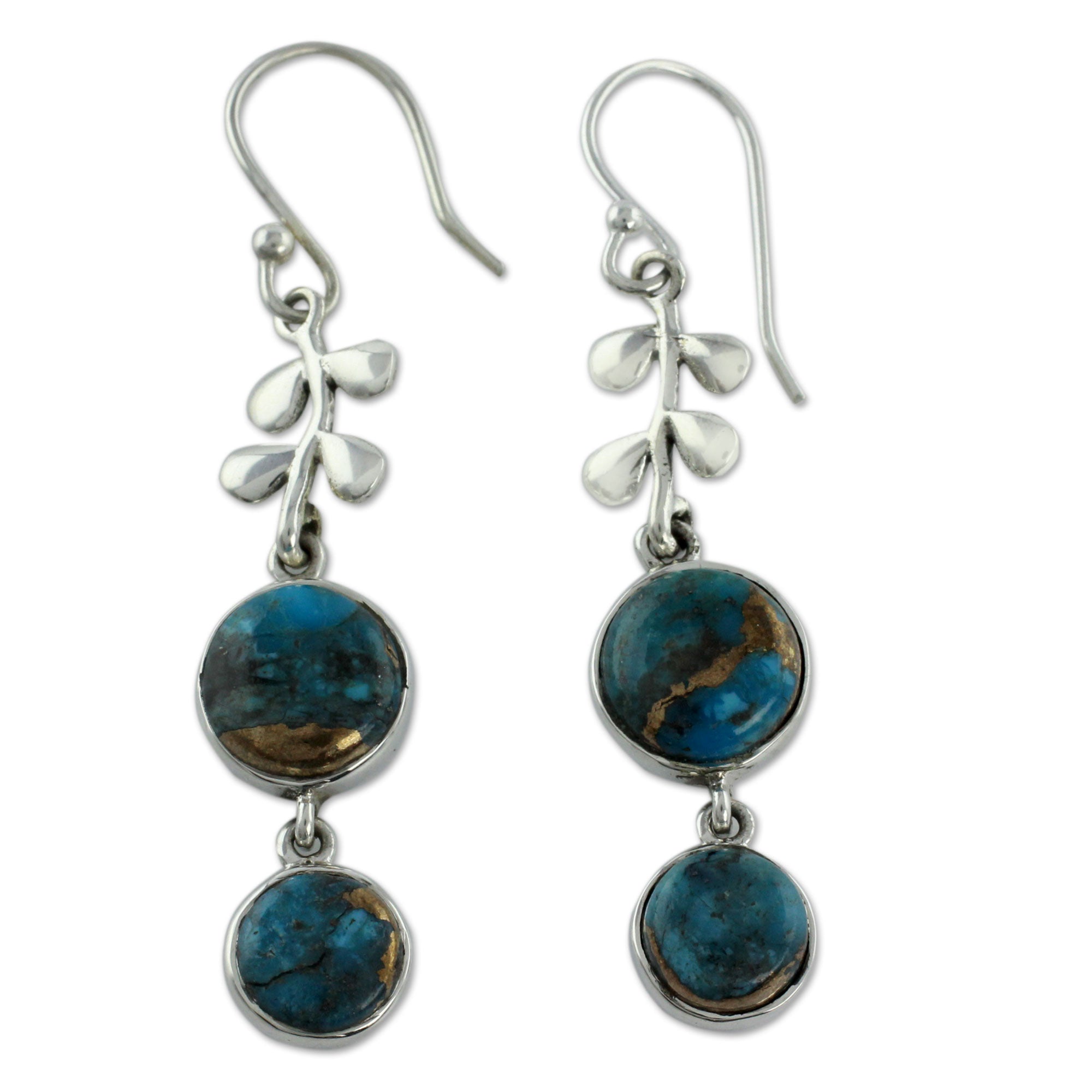 Premium Sterling Silver Blueberry Dangle Earrings with Turquoise Accents