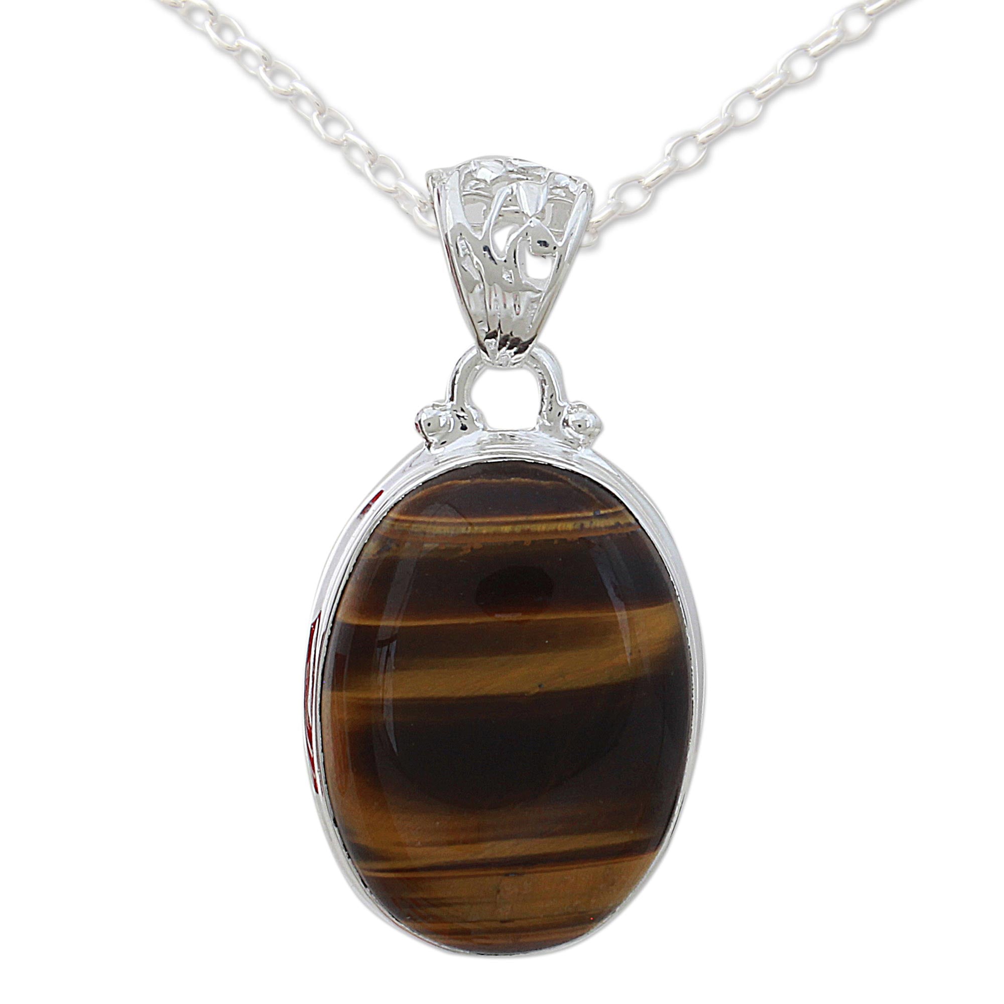 Premium Hypnotic Feline Tiger's Eye Silver Necklace