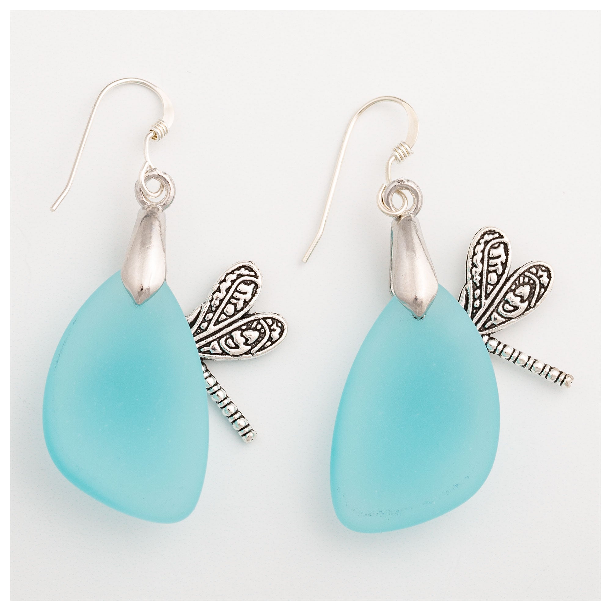 Premium Dragonfly Sea Glass Earrings – Nature-Inspired Elegance