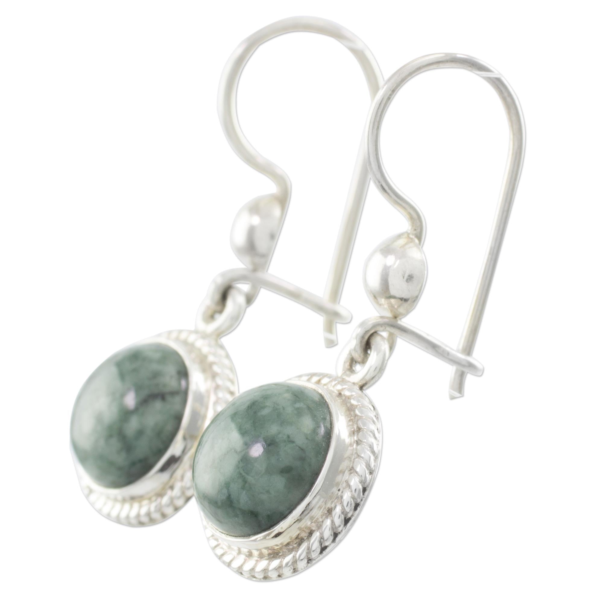 Premium Green Jade Dangle Earrings - Sterling Silver Elegance