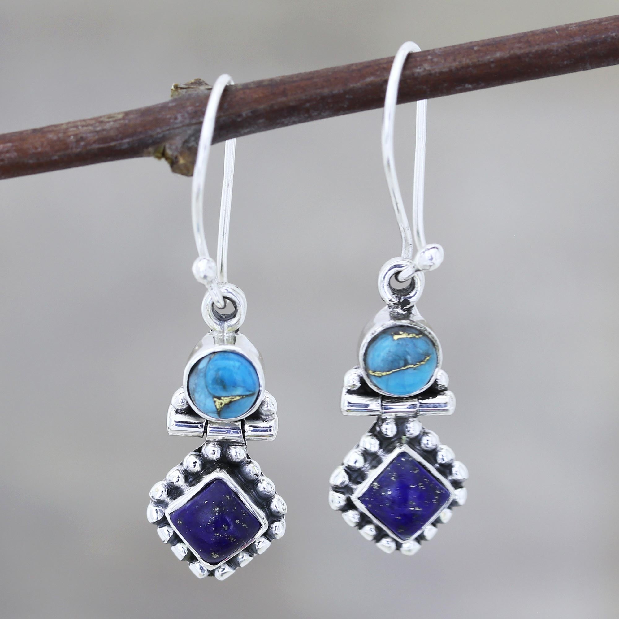 Premium Lapis Lazuli & Turquoise Dangle Earrings - Ultimate Gemstone Elegance