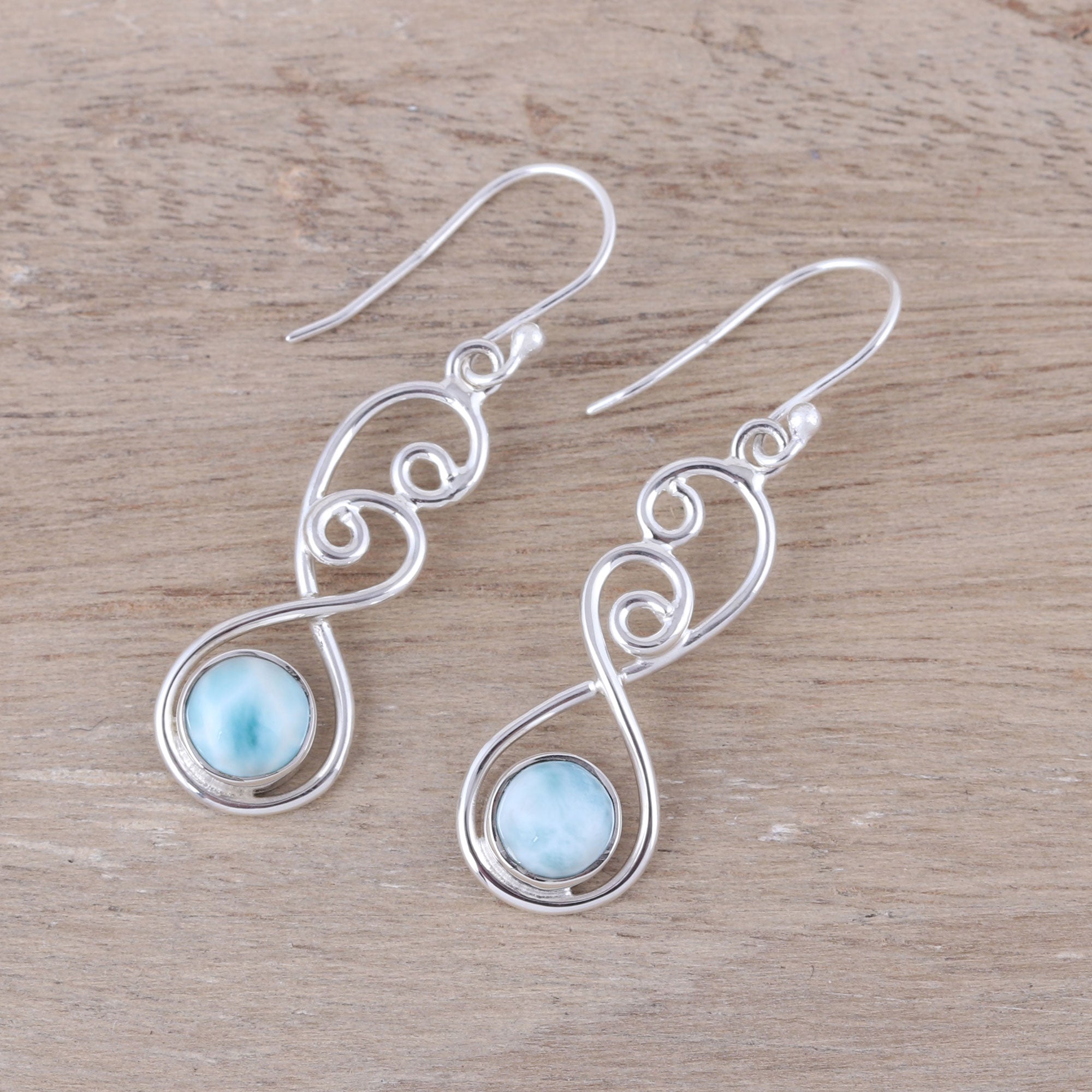 Premium Sky Swirl Sterling Silver & Larimar Dangle Earrings