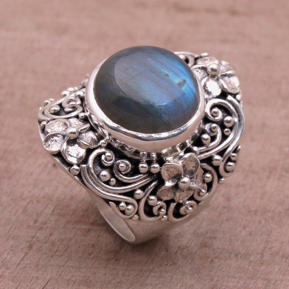 Premium Bali Artisan Labradorite Sterling Silver Dome Ring