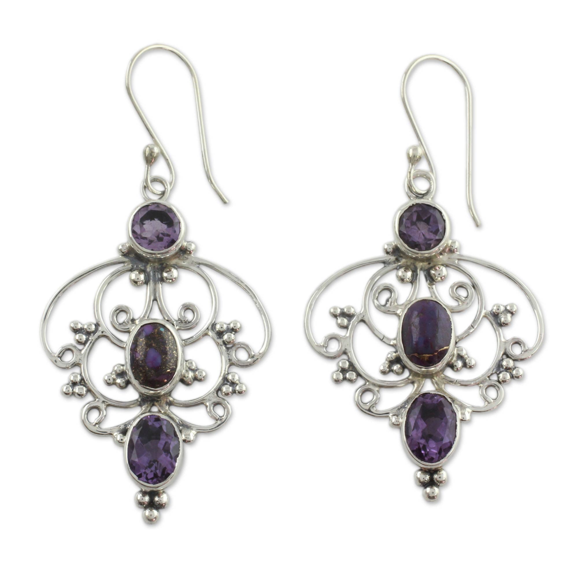 Premium Amethyst & Turquoise Artisan Earrings – Modern Indian Design