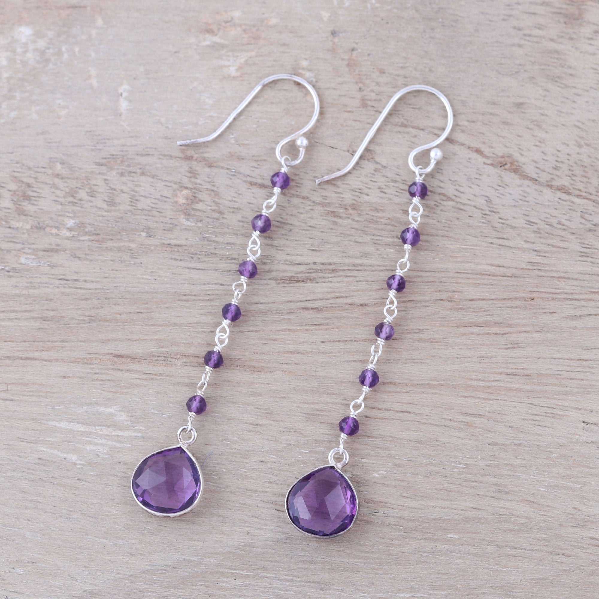 Premium Morning Drops 8-Carat Amethyst Dangle Earrings - Handcrafted in India