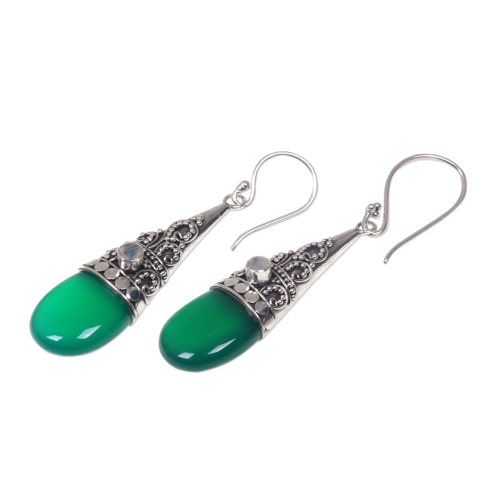 Premium Bali Tradition Sterling Silver & Green Onyx Earrings