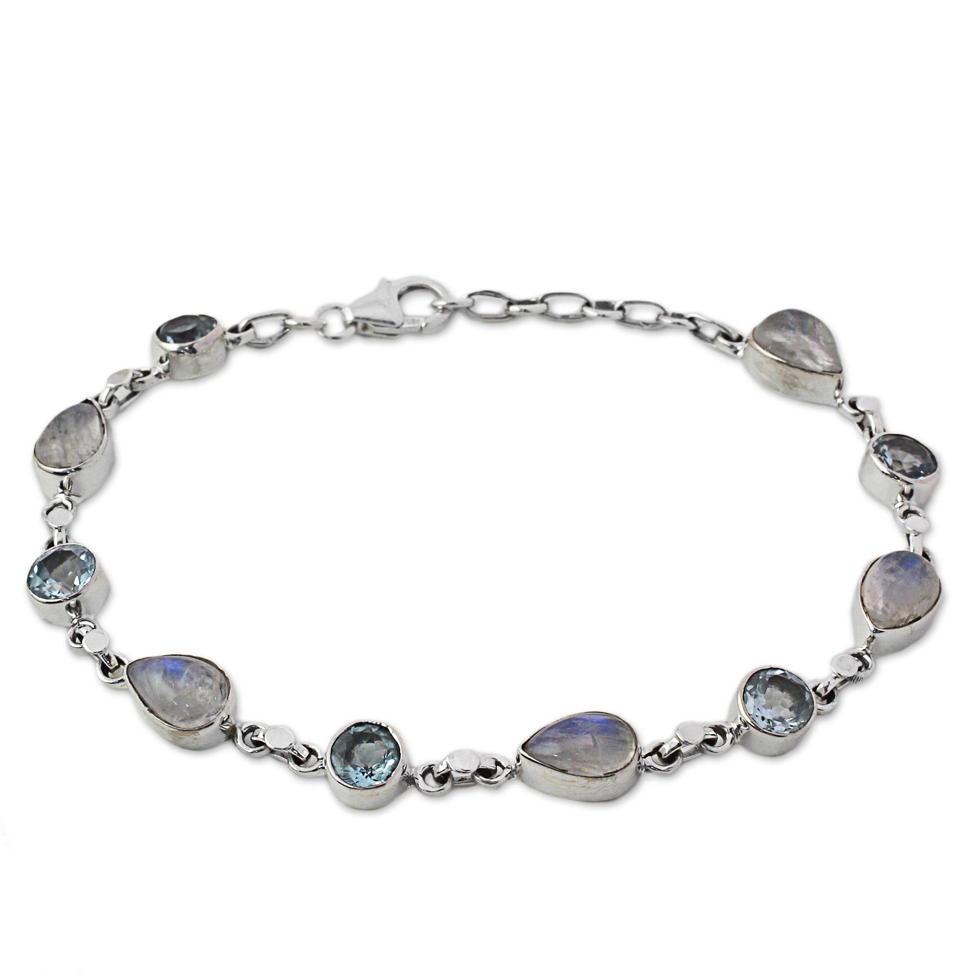 Premium Misty Sky Moonstone & Topaz Bracelet - Handcrafted Elegance