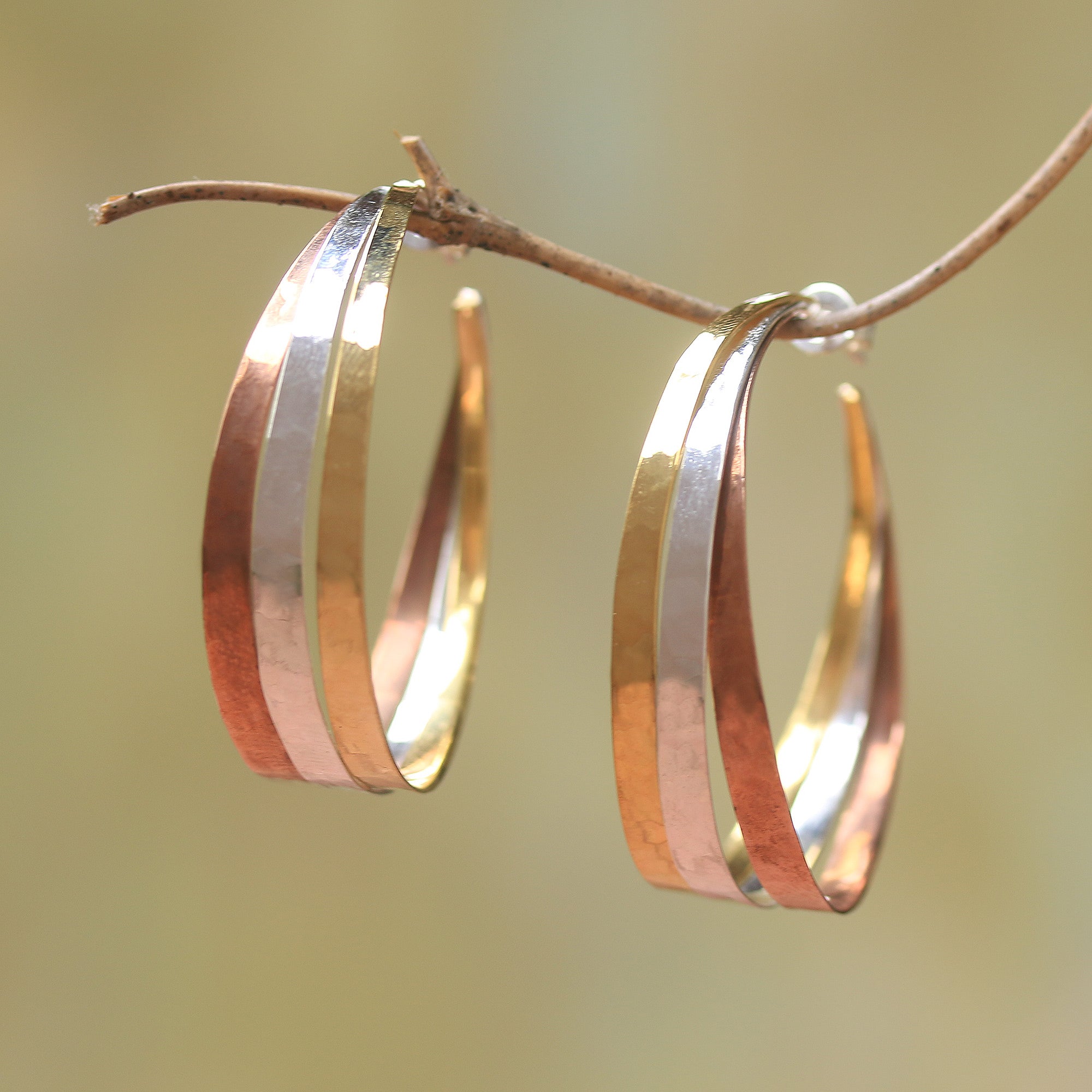 Premium Metallic Rainbow Gold Accent Sterling Silver Half-Hoop Earrings - Handcrafted in Bali