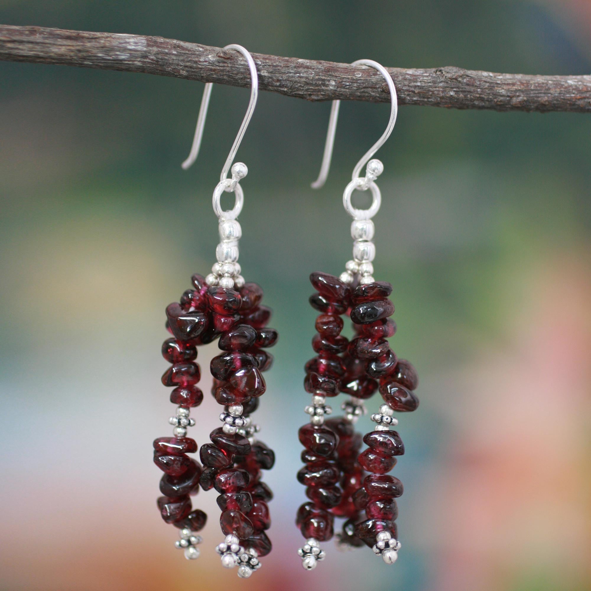 Premium Handcrafted Sterling Silver Garnet Beaded Earrings