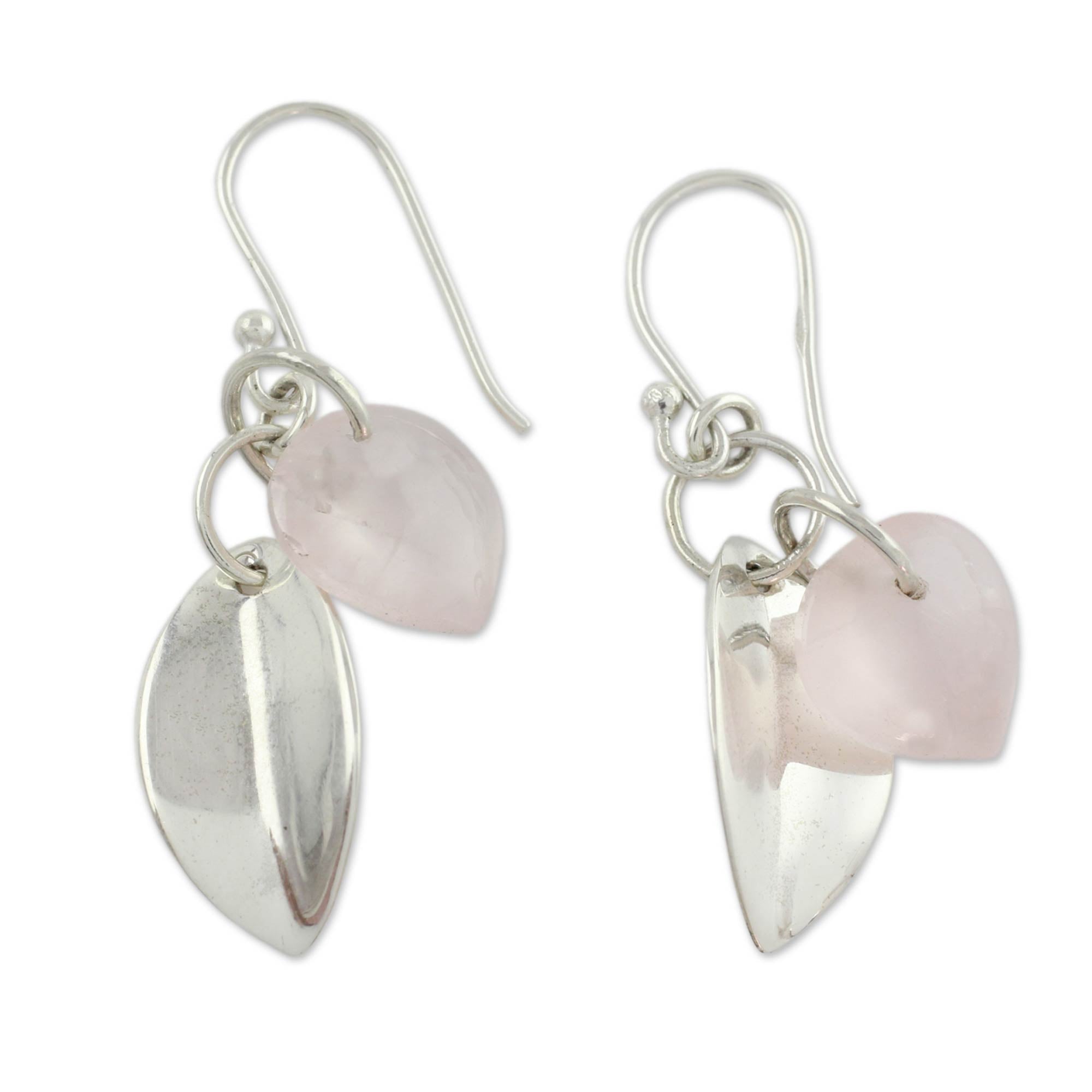 Premium Glistening Dew Rose Quartz Earrings - Fair Trade Sterling Silver