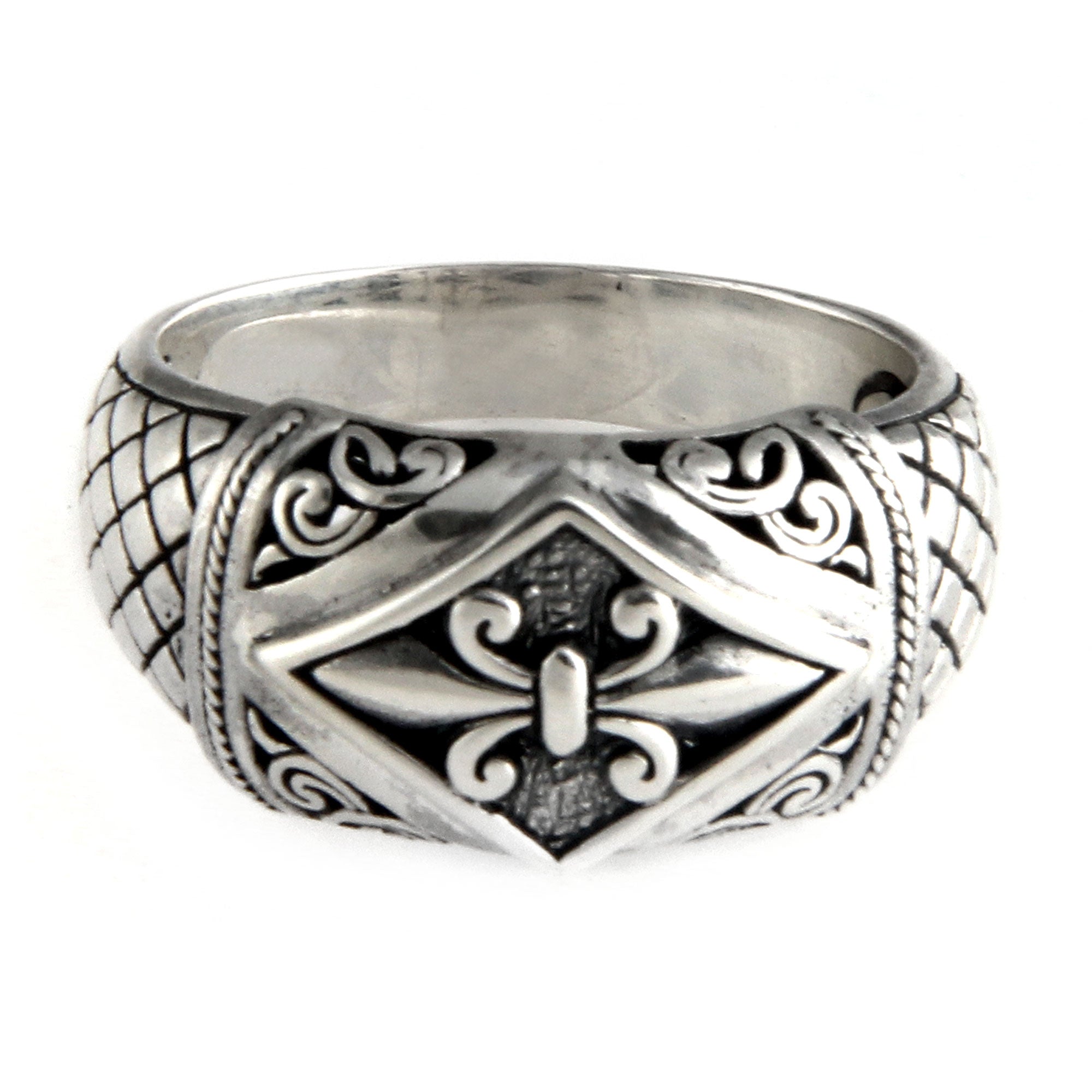 Premium Fleur De Lis Sterling Silver Domed Ring – Handcrafted Elegance