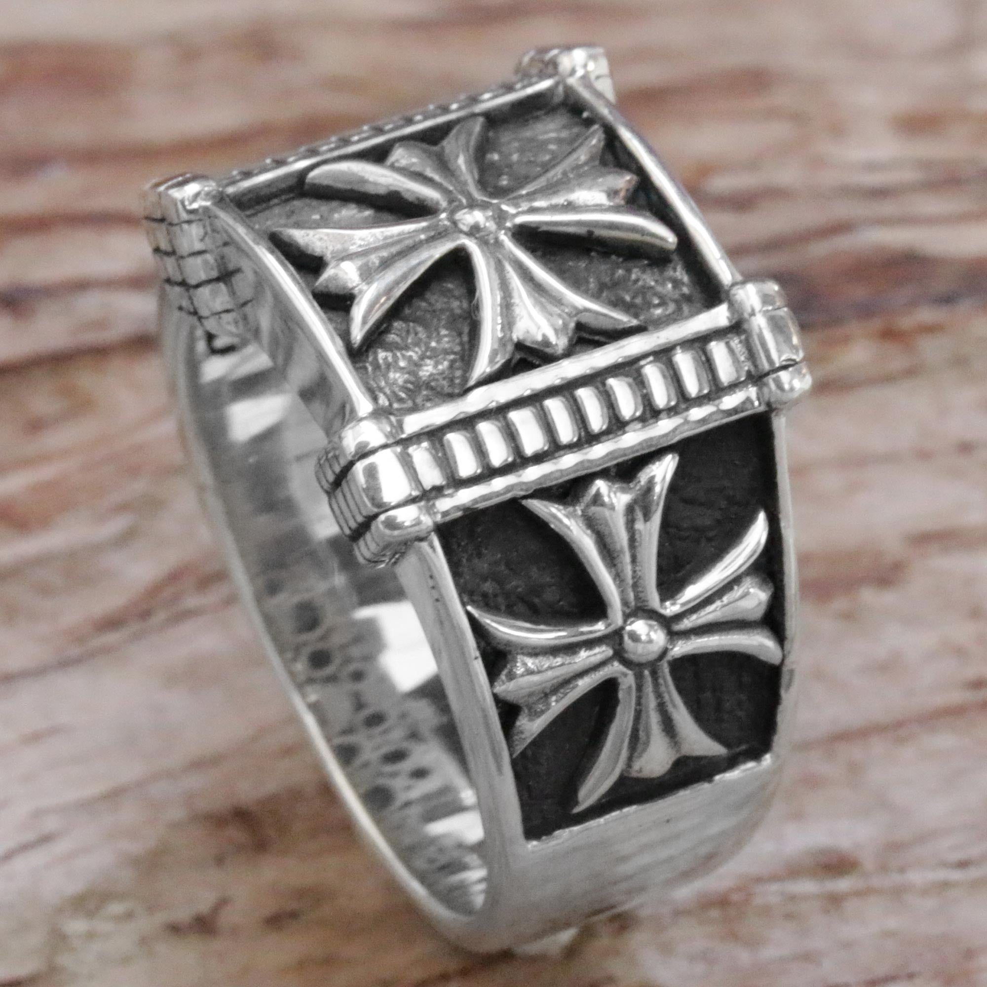 Premium Stallion Cross Men's Sterling Silver Ring - Handcrafted & Unique Design