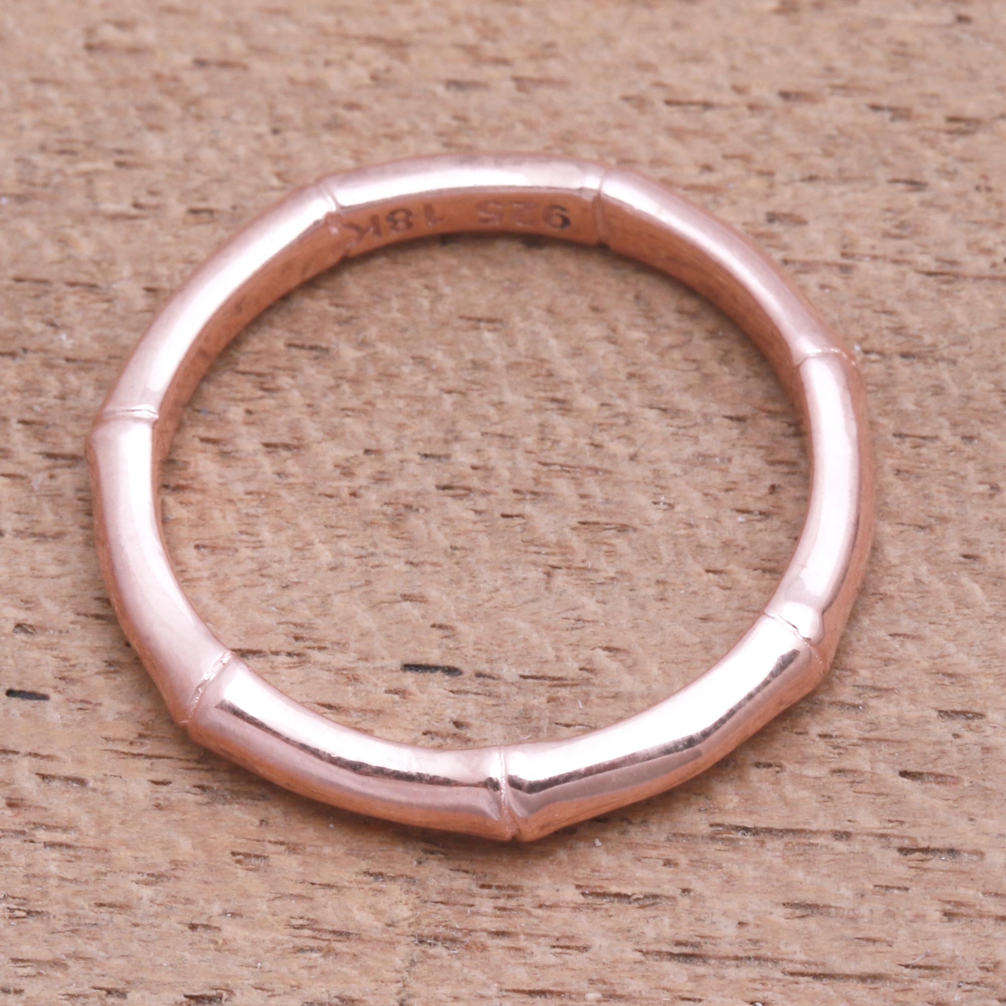 Premium Bamboo Motif Silver Band Ring with 18k Rose Gold Finish