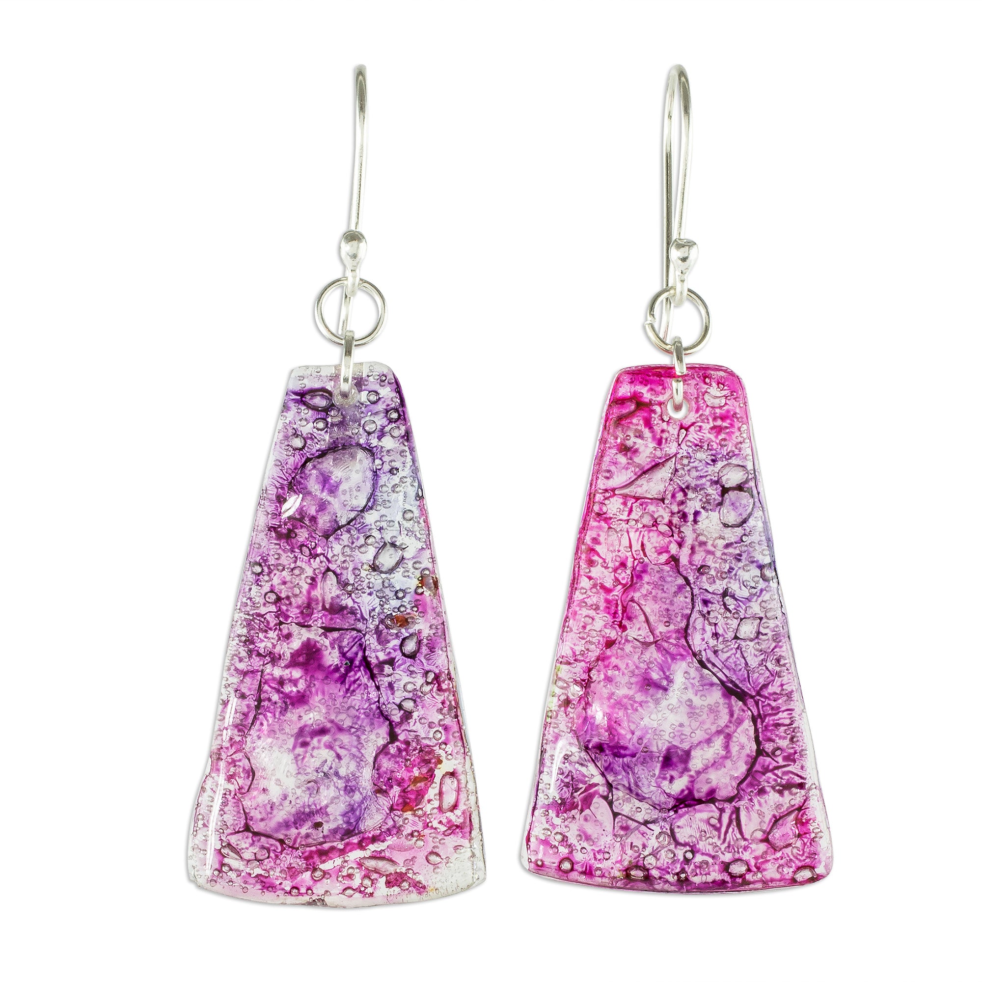 Premium Orchid Polygons Recycled CD Dangle Earrings – Eco-Chic Pink & Purple