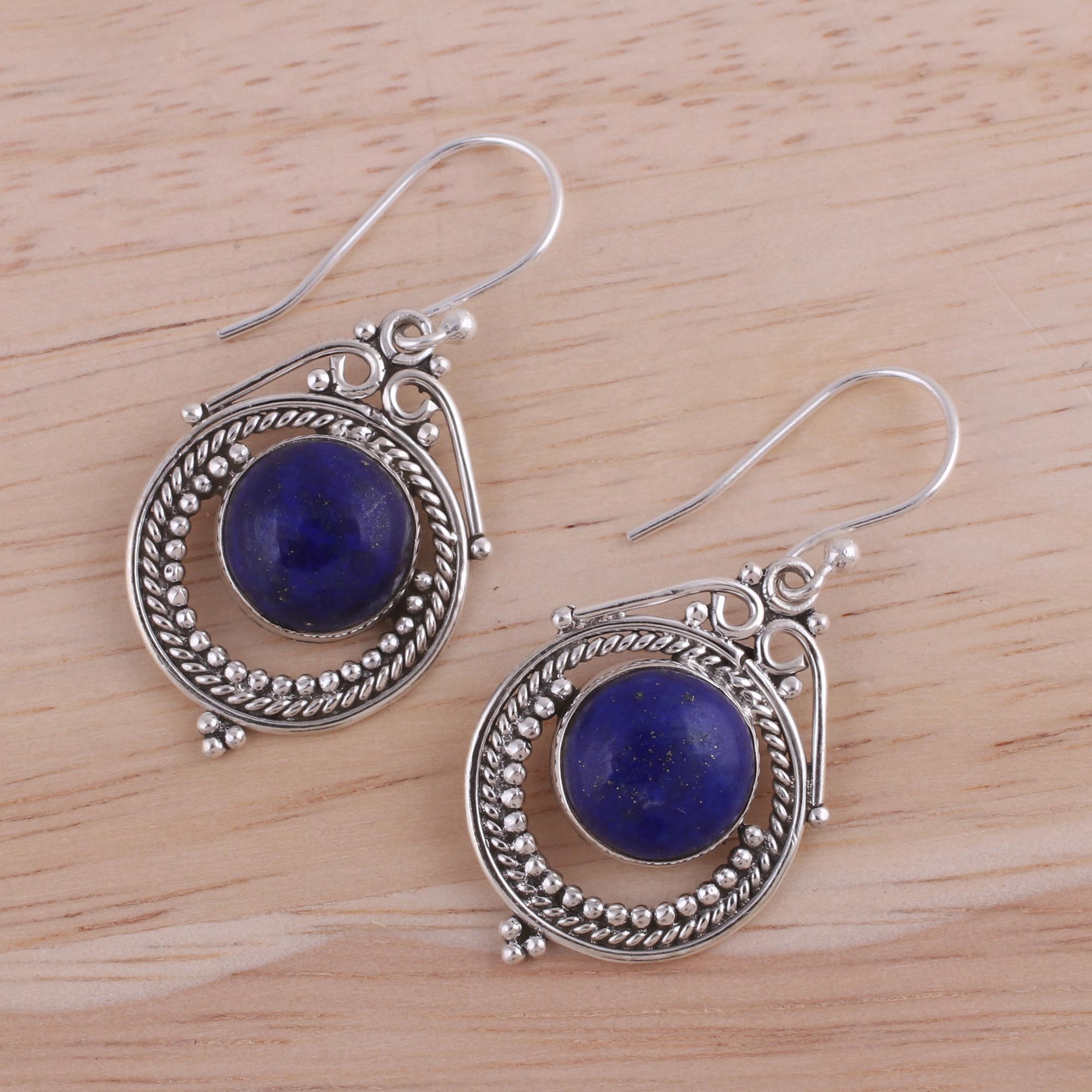 Premium Lapis Lazuli Sterling Silver Dangle Earrings - Handcrafted Elegance from India