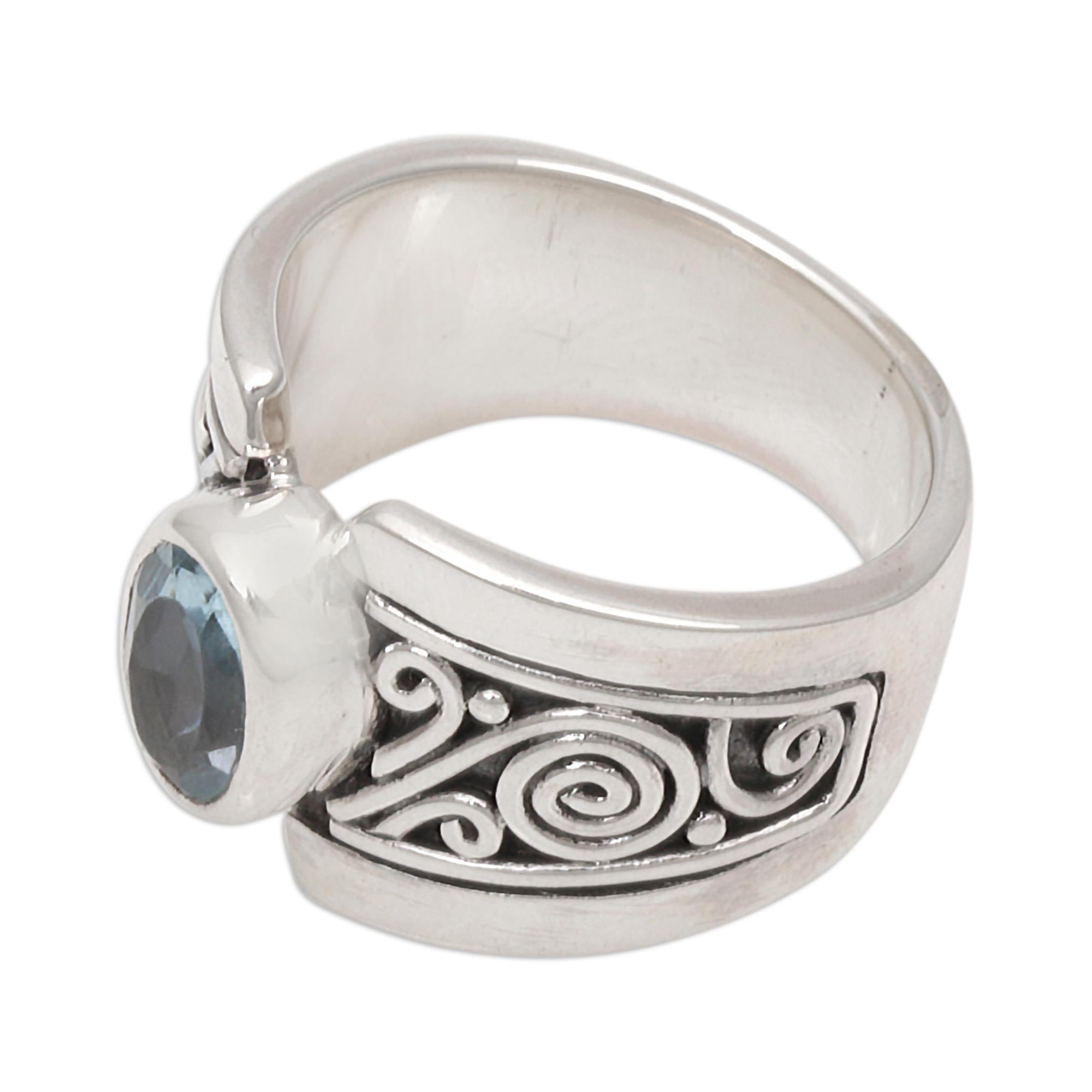 Premium Blue Karma Sterling Silver Ring with Blue Topaz - Artisan Crafted in Bali