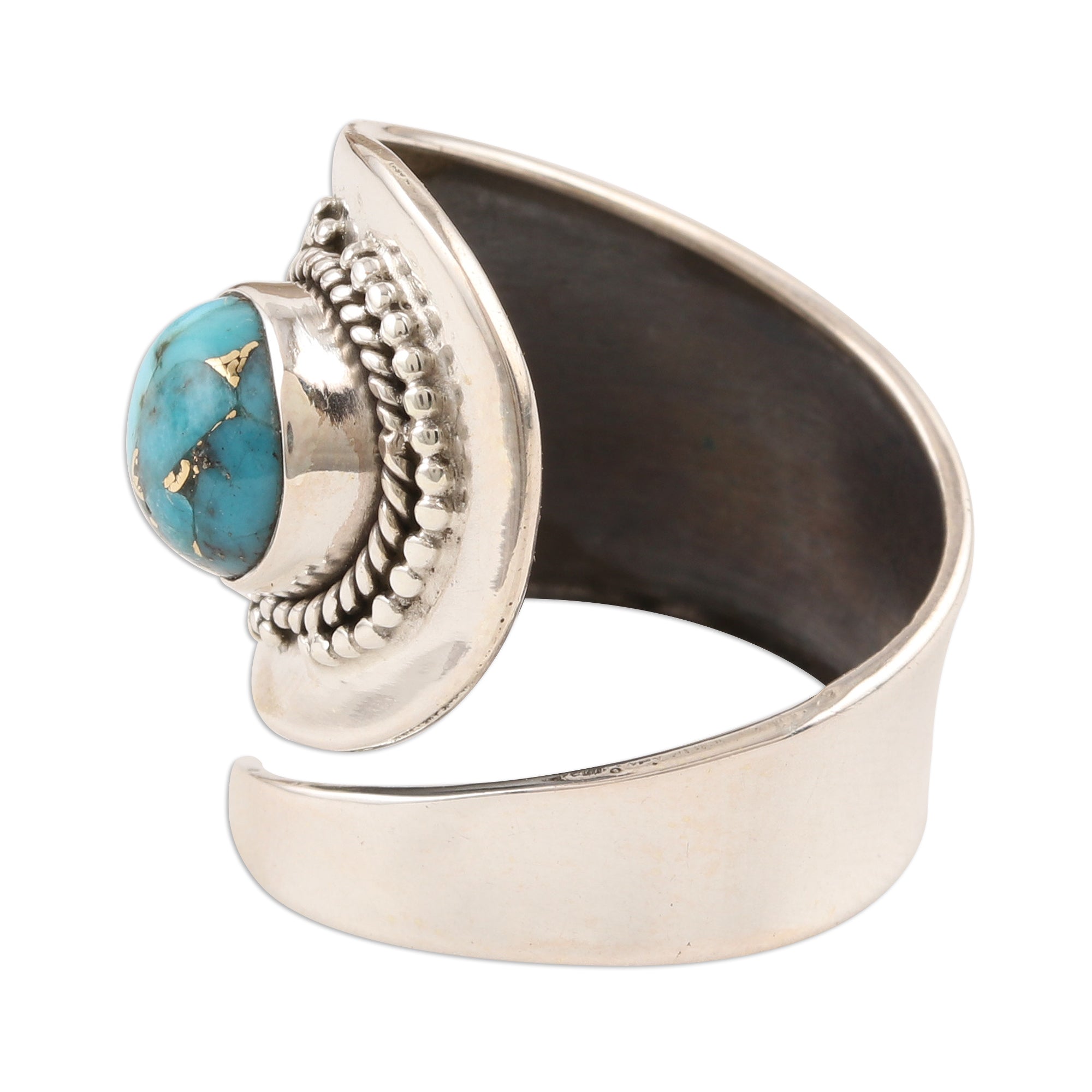 Premium Mermaid Scales Wrap Ring with Turquoise and Sterling Silver