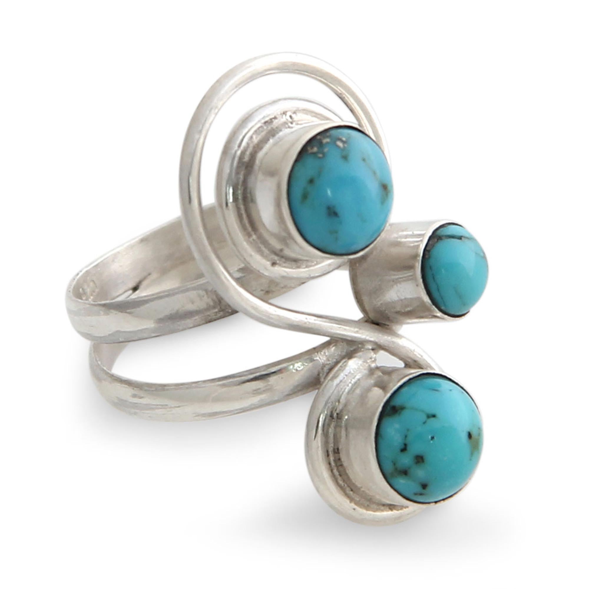 Premium Ocean Melody Sterling Silver & Turquoise Cocktail Ring