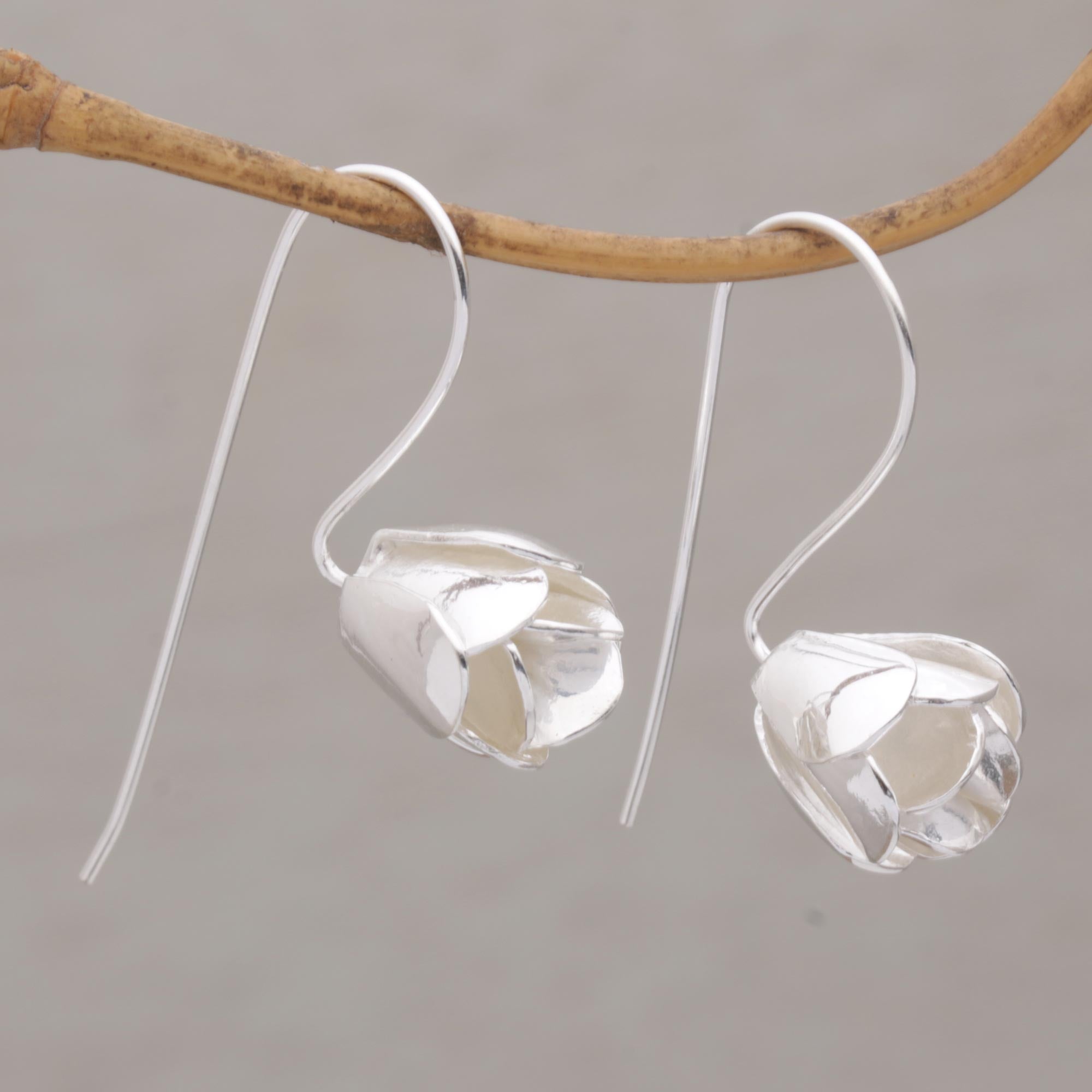 Premium Modest Primrose Floral Drop Earrings in Sterling Silver – Handcrafted in Bali