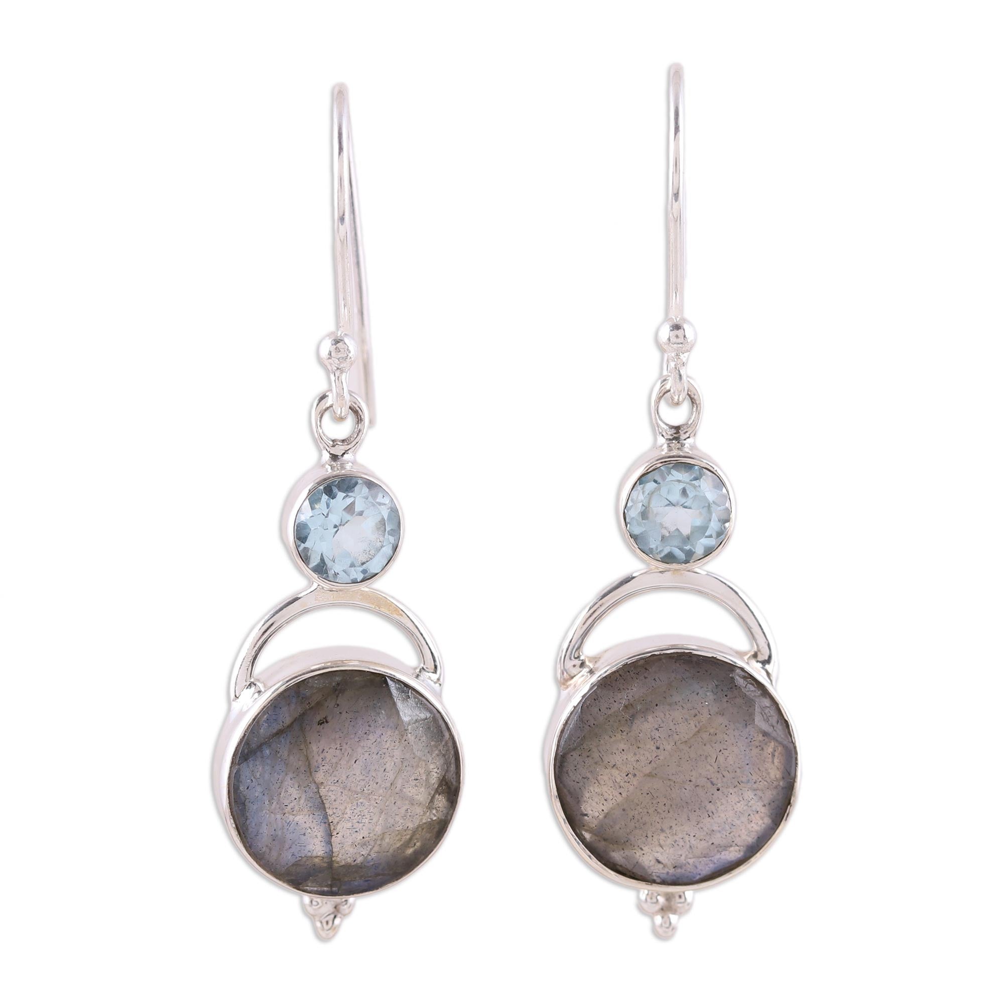 Premium Evening Sky Labradorite & Blue Topaz Dangle Earrings - Handcrafted in India