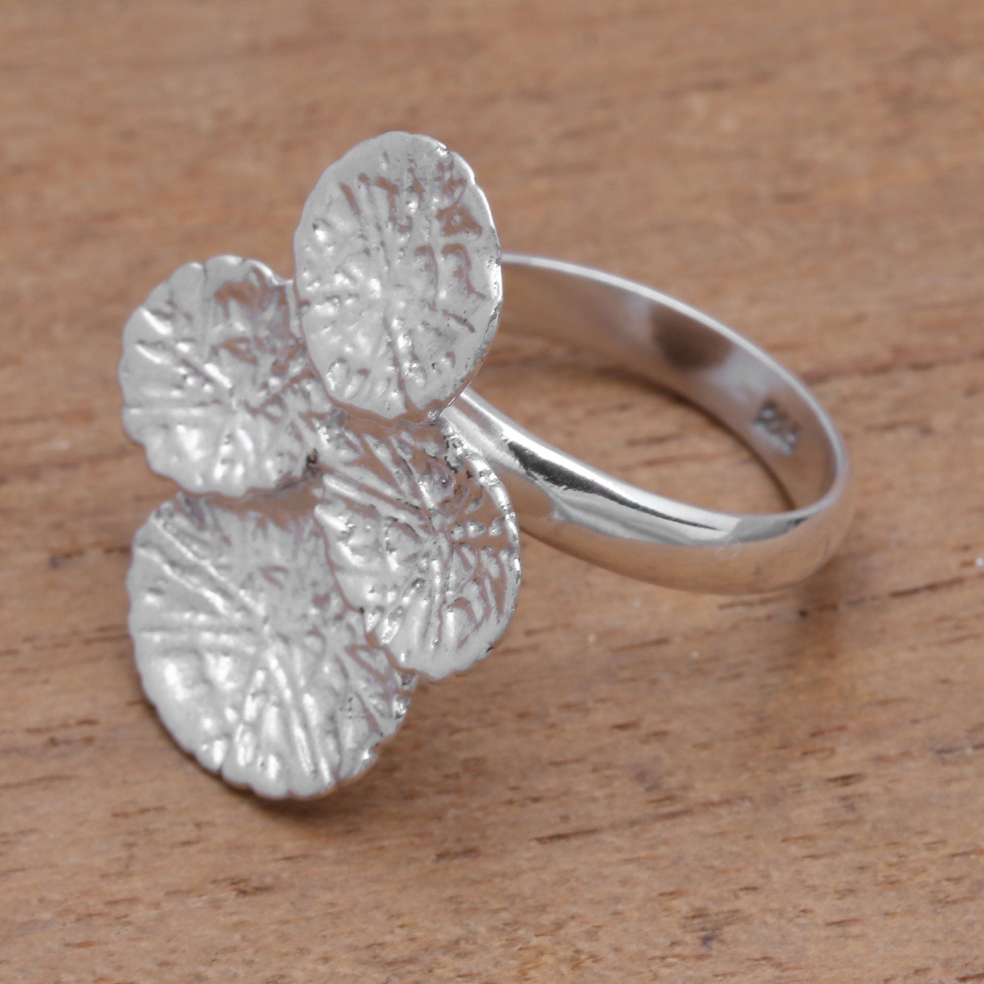 Premium Modern Sterling Silver Abstract Lily Pad Cocktail Ring - Handcrafted in Bali