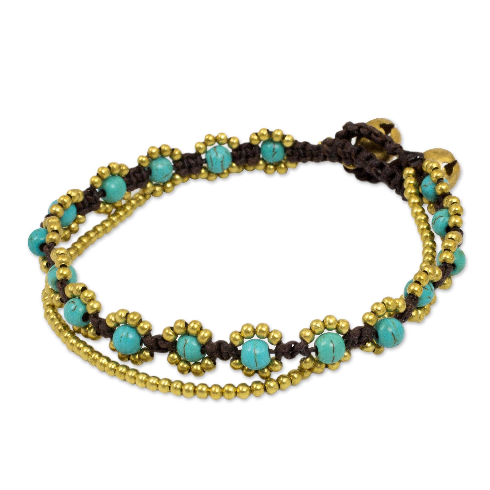 Premium Serene Sky Blue Calcite Beaded Bracelet with Brass Bells