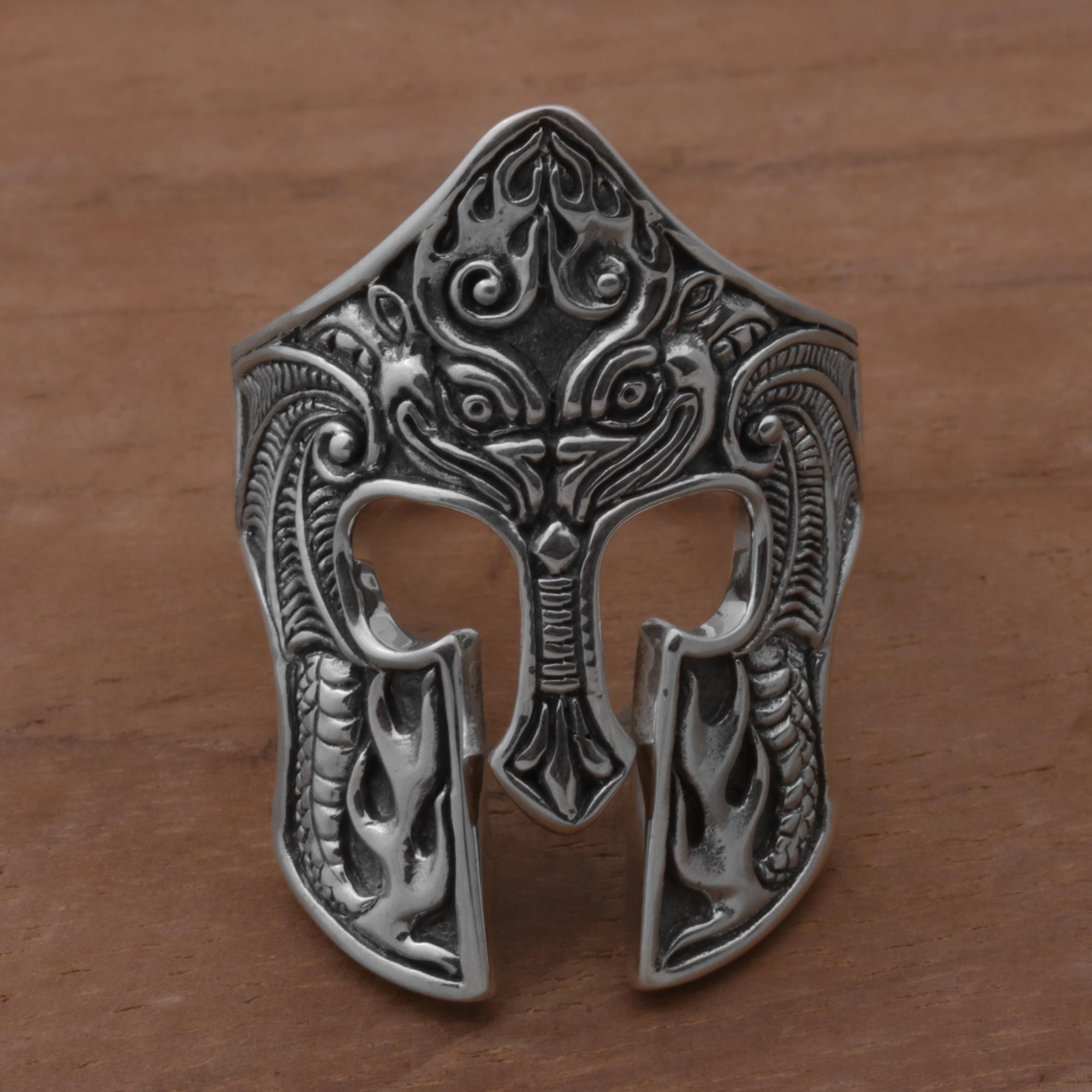 Premium Brawijaya Mask Sterling Silver Men's Ring - Handcrafted Dragon Design