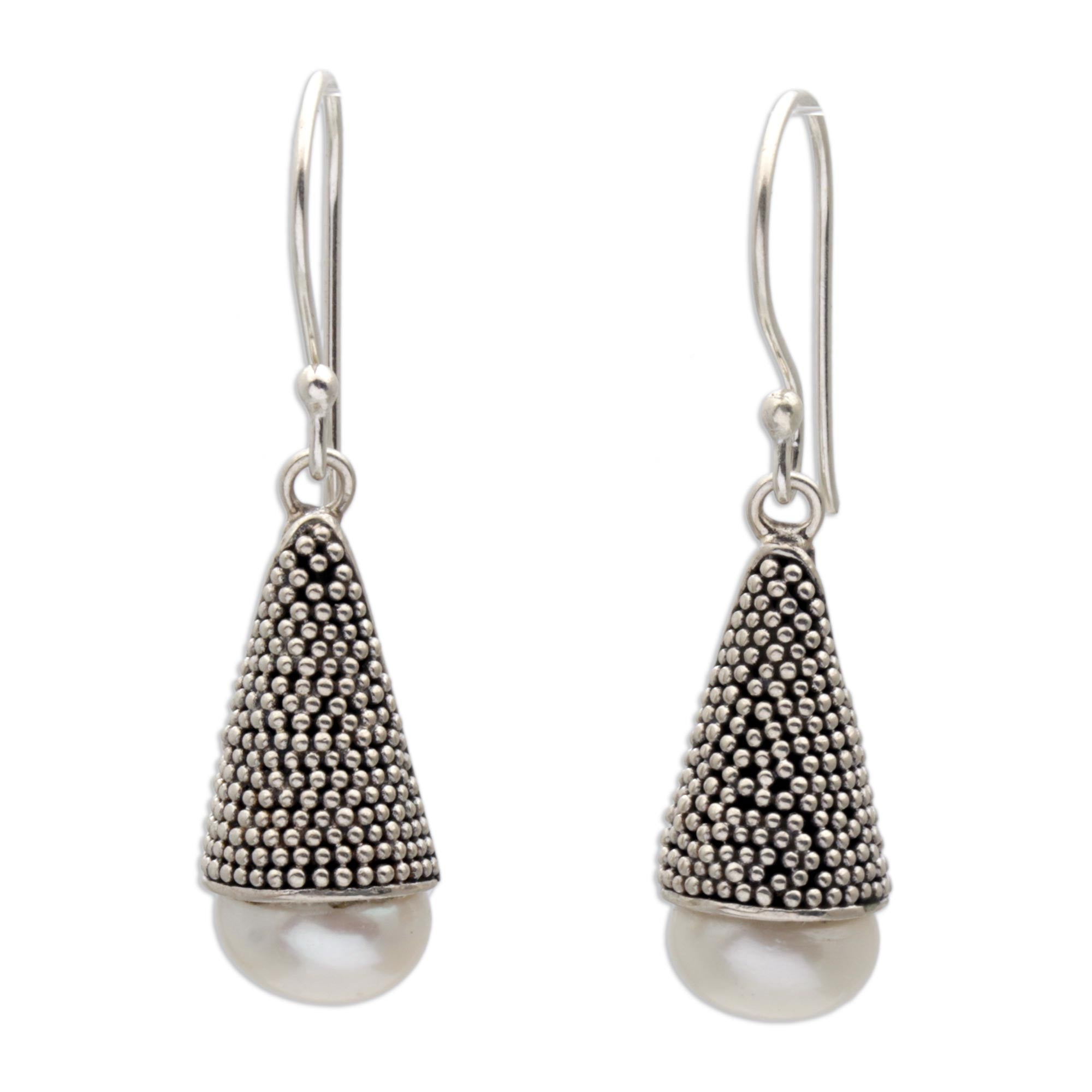 Premium Moonlight Cones Earrings: Indonesian Cultured Pearl & Sterling Silver