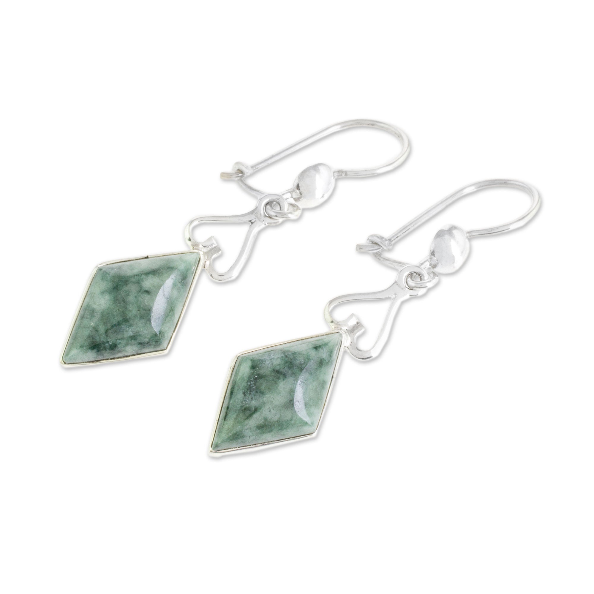 Premium Green Jade Diamond Dangle Earrings – Handcrafted in Guatemala