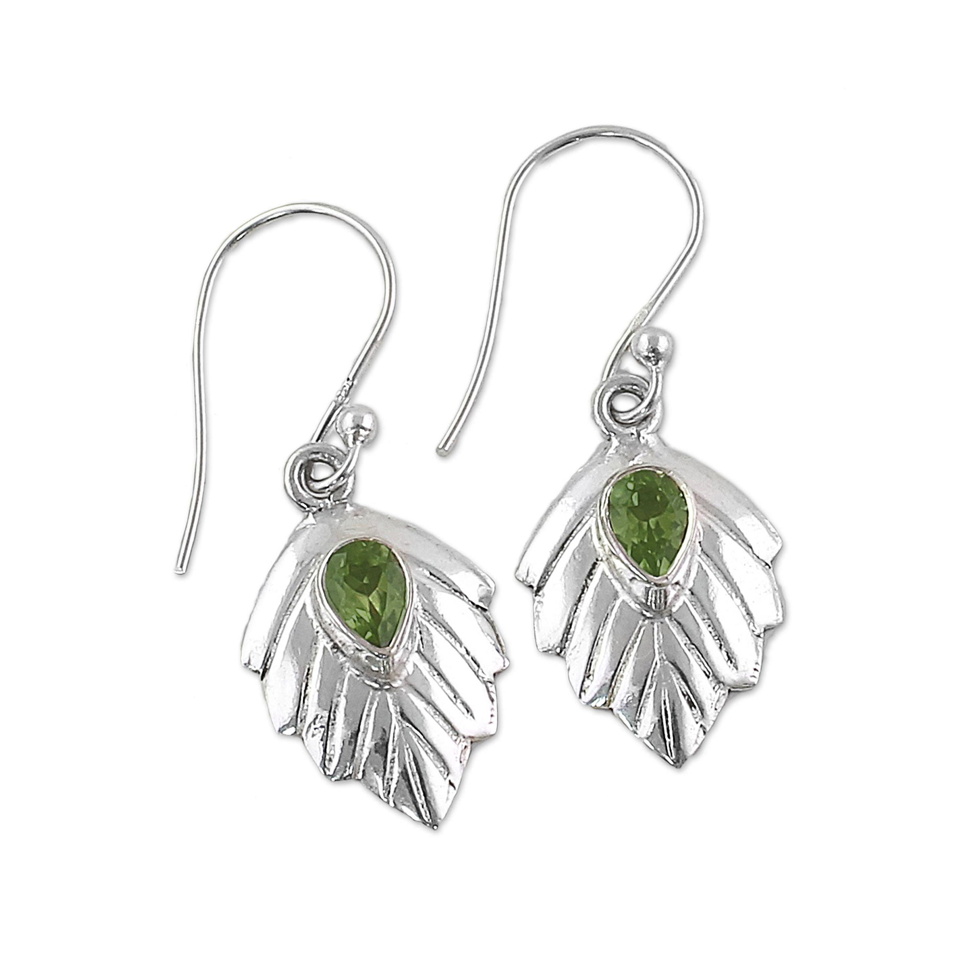 Premium Gleaming Leaves Peridot Dangle Earrings - Handcrafted Sterling Silver