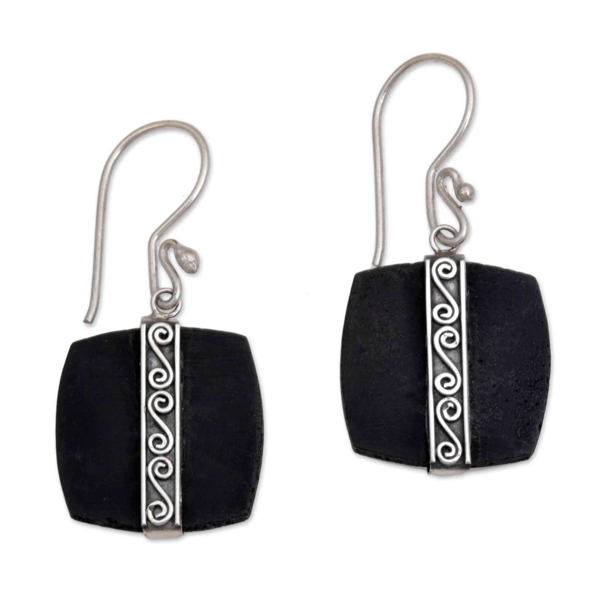 Premium Sterling Silver & Lava Stone Drop Earrings by Rupadana