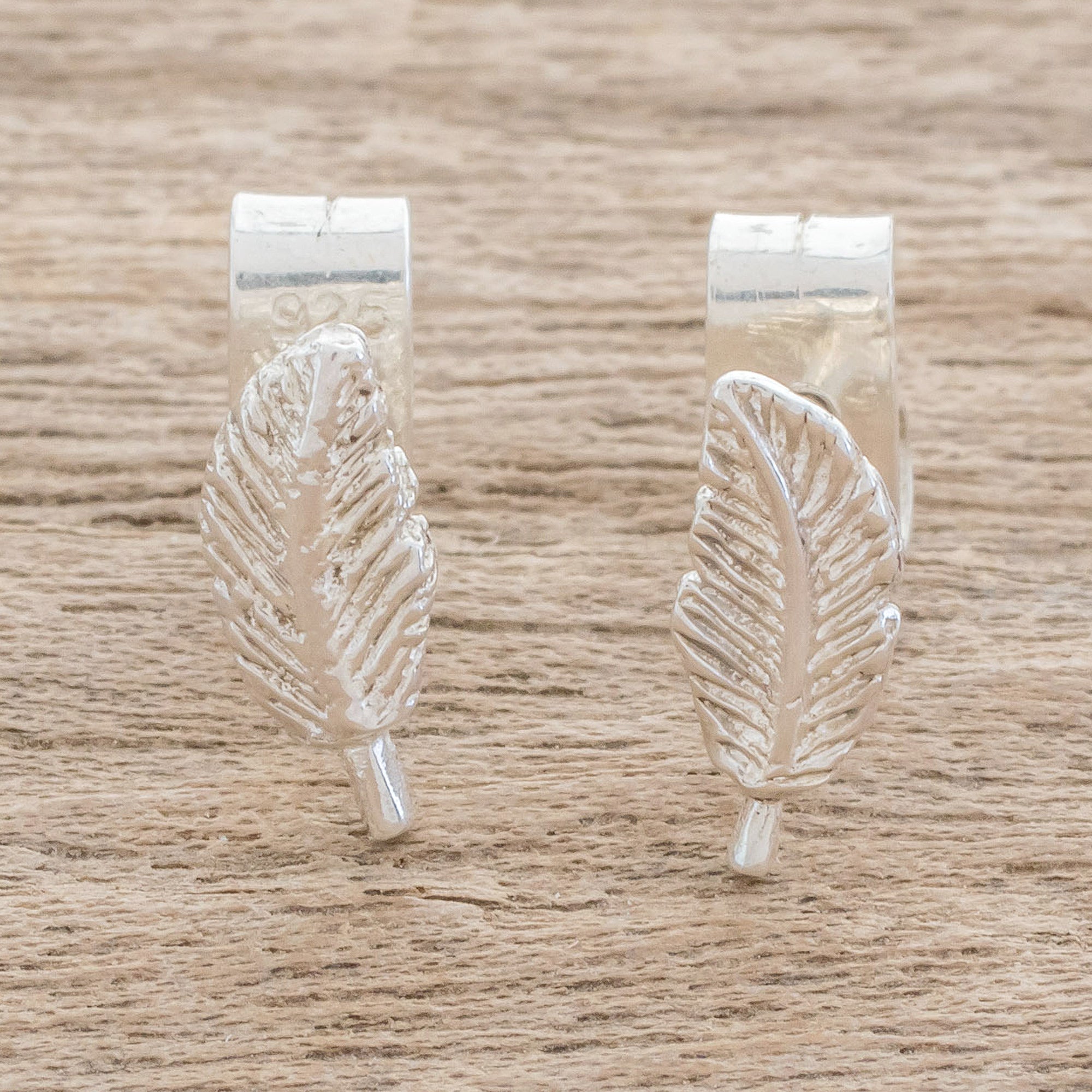 Premium Guatemalan Feather-Shaped Sterling Silver Stud Earrings by Artisan Nicte Migliozzi