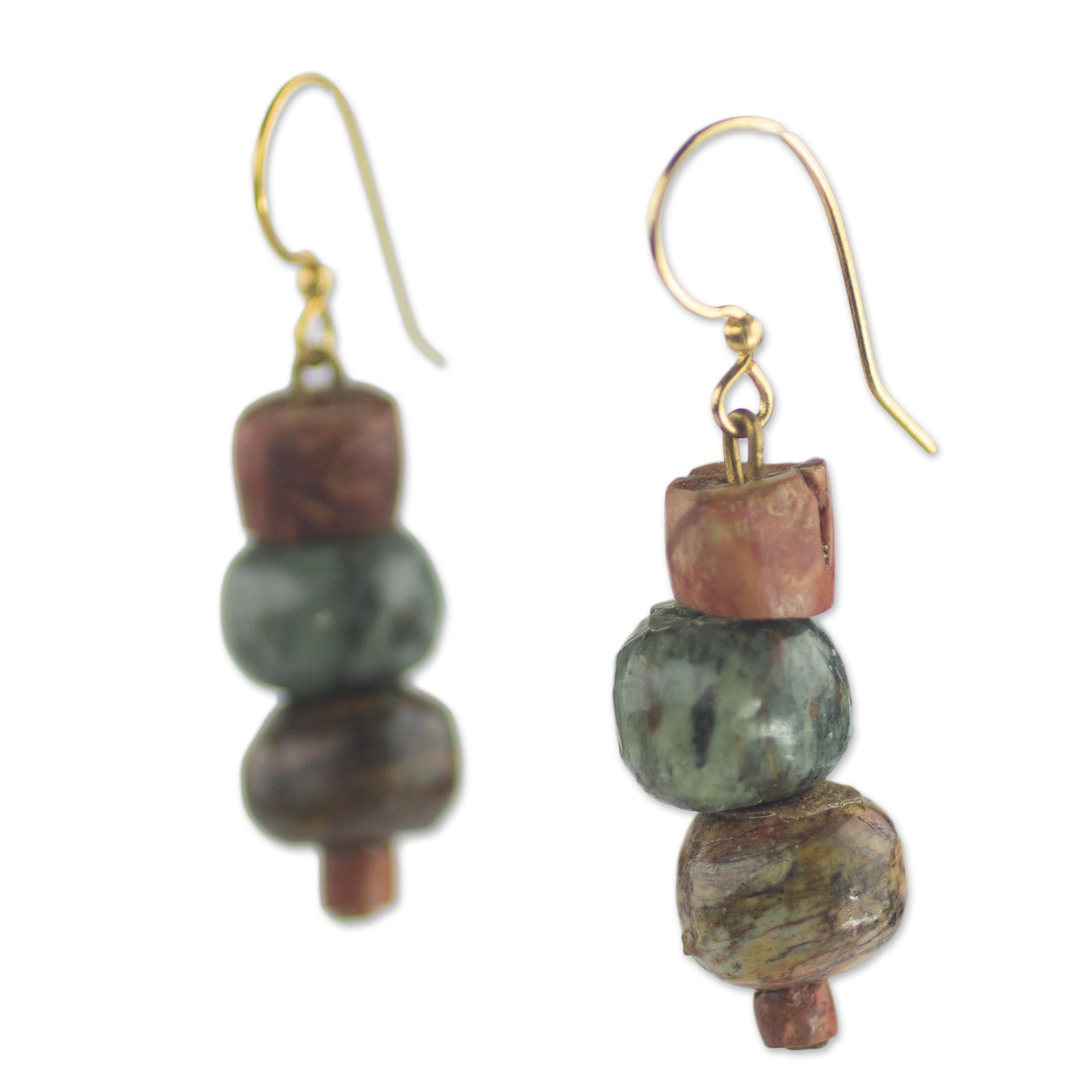 Premium Rustic Joy Soapstone & Bauxite Dangle Earrings - Handcrafted in Ghana