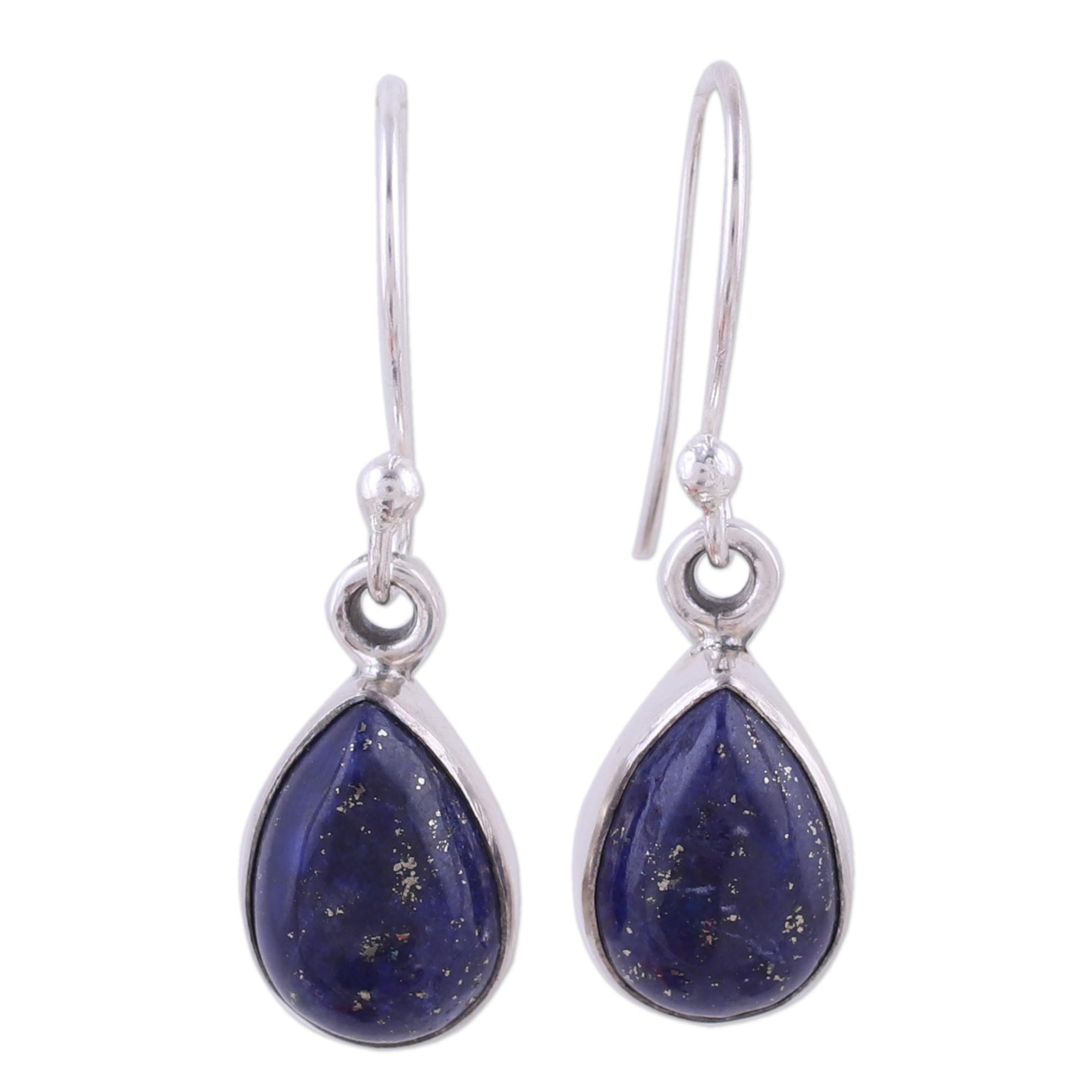 Premium Lapis Lazuli & Silver Dangle Earrings - Handcrafted Elegance