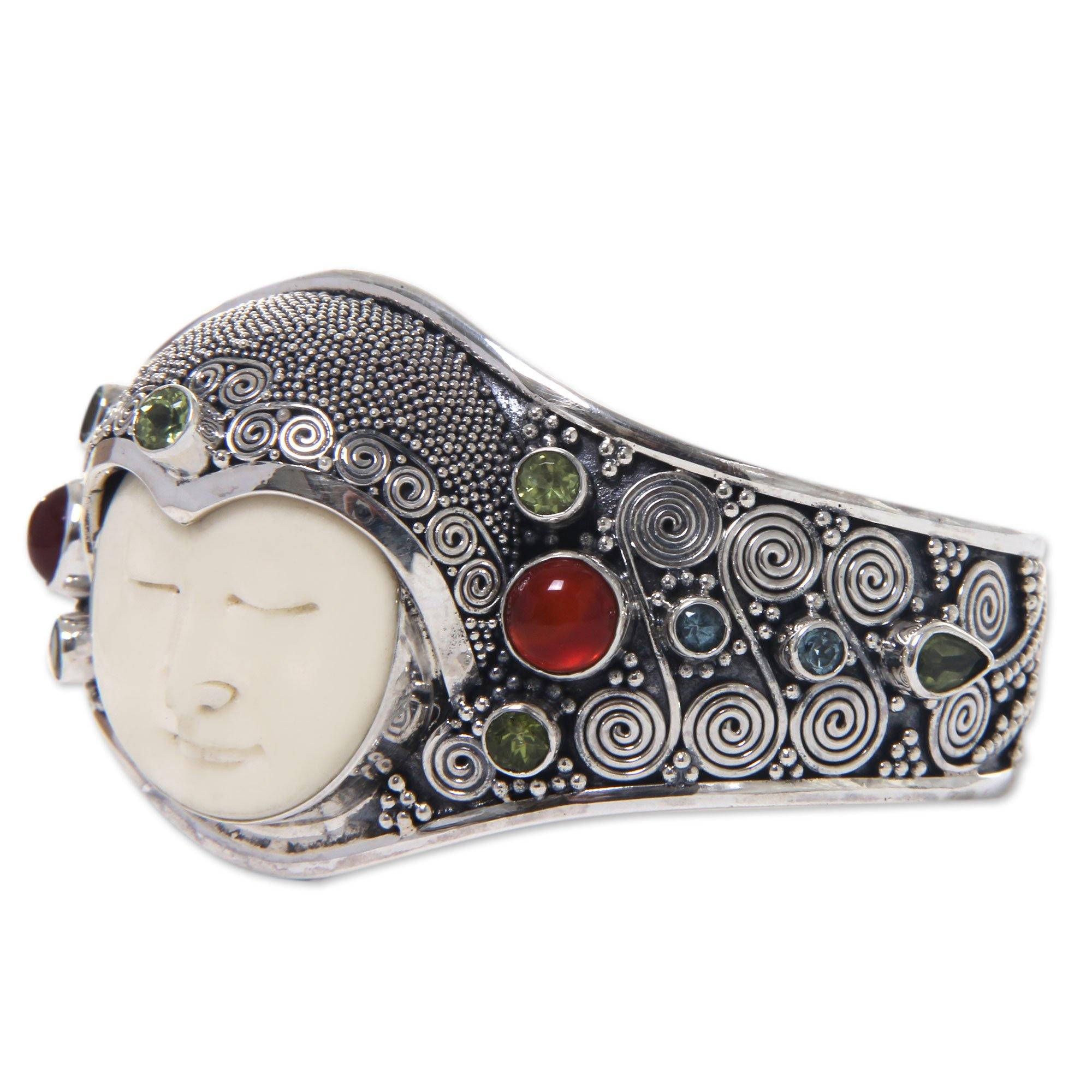 Premium Moon Empress Sterling Silver Bone Cuff Bracelet - Handcrafted Elegance