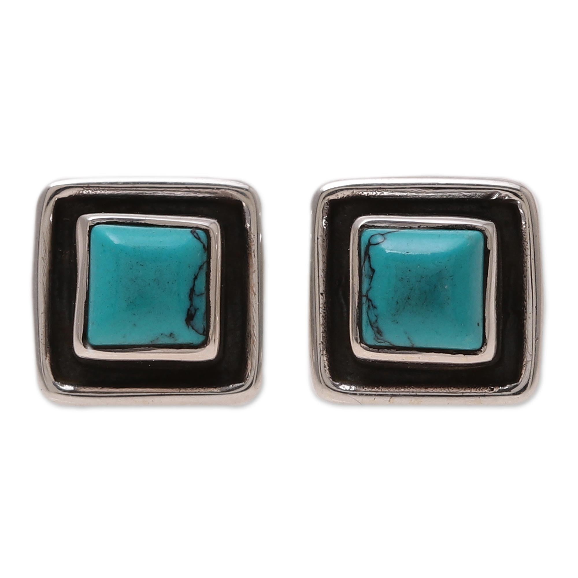 Premium Sky Frame Square Calcite Stud Earrings - Handcrafted in India