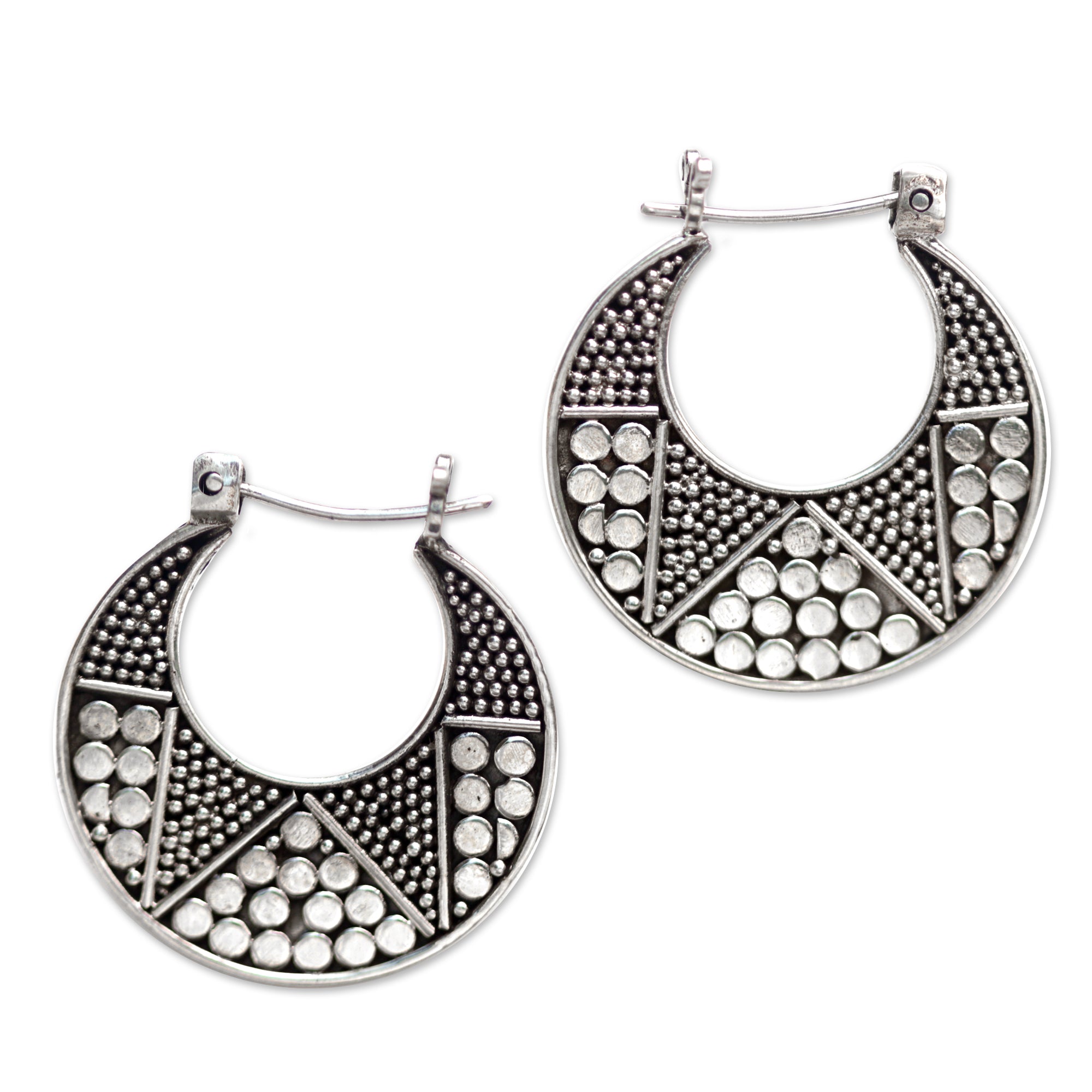 Premium Crescent Sterling Silver Hoop Earrings - Handcrafted in Bali