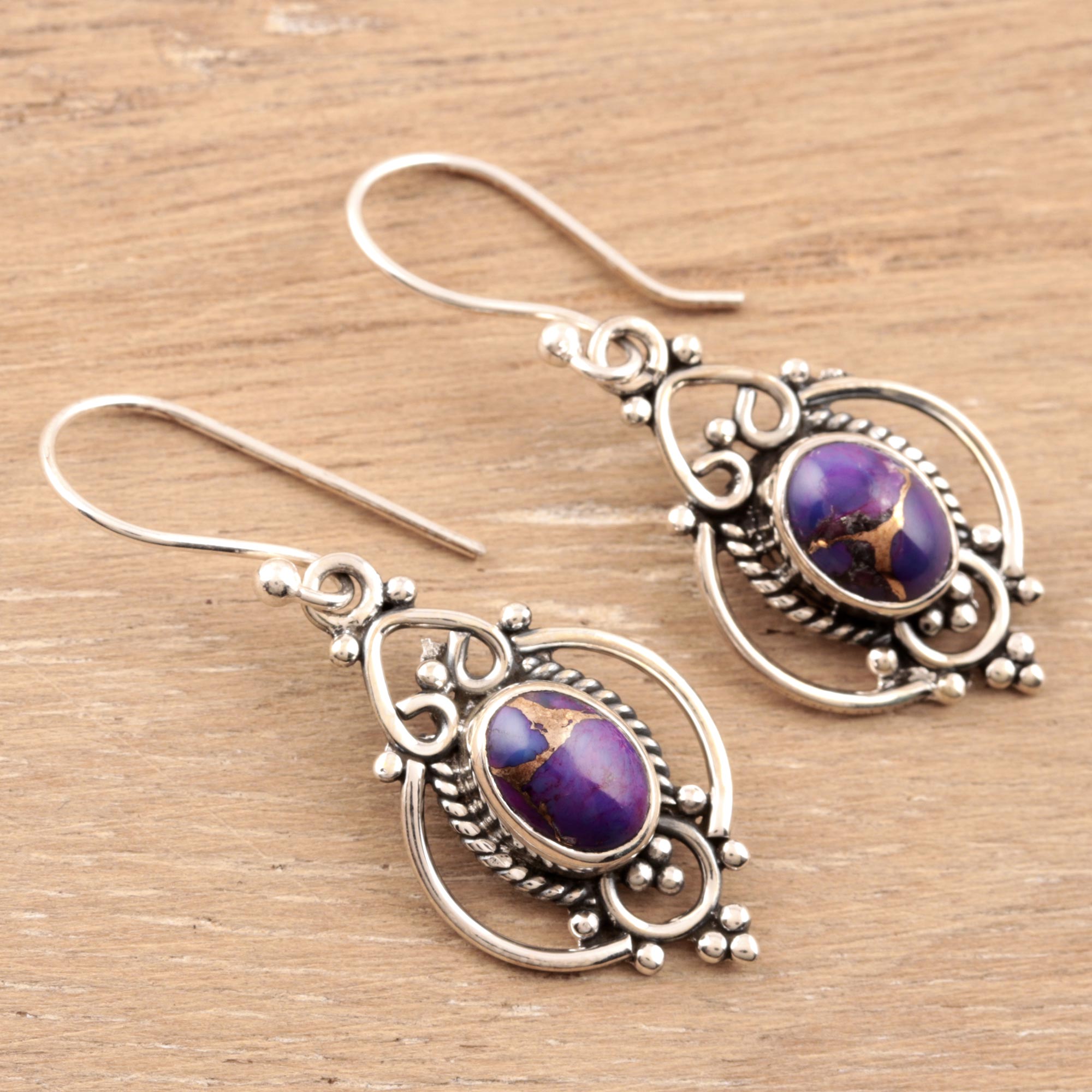 Premium Sterling Silver and Purple Gemstone Dangle Earrings