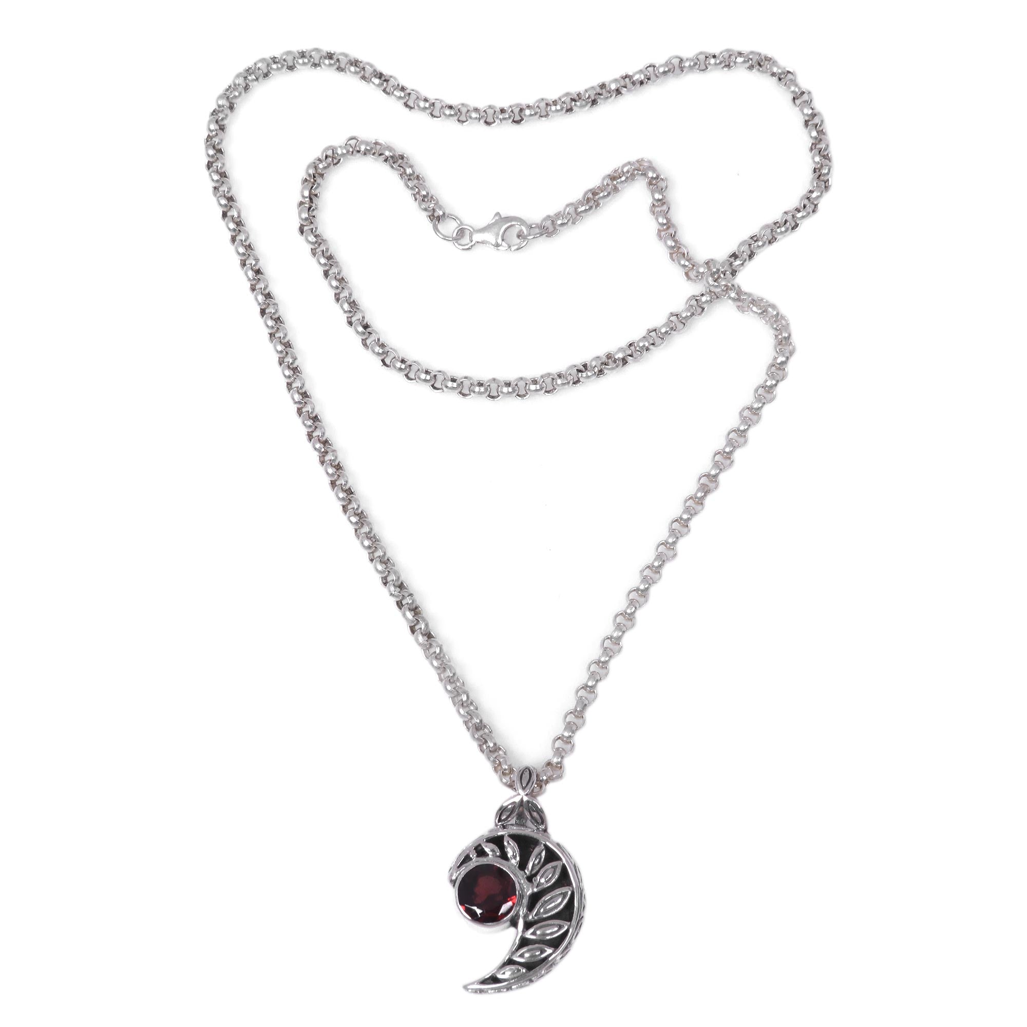 Premium Silver Fern Garnet Necklace - Handcrafted in Bali